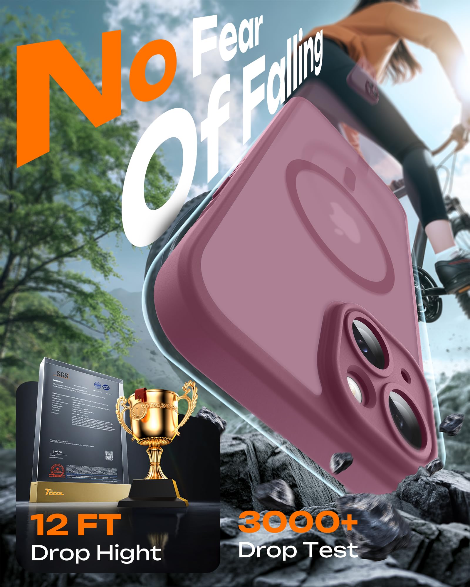 TOCOL Cover Magnetica per iPhone 13 6,1 Pollic, Compatibile con MagSafe, Protezione Fotocamera Integrata, Custodia Antiurto Traslucida Opaca, Prugna