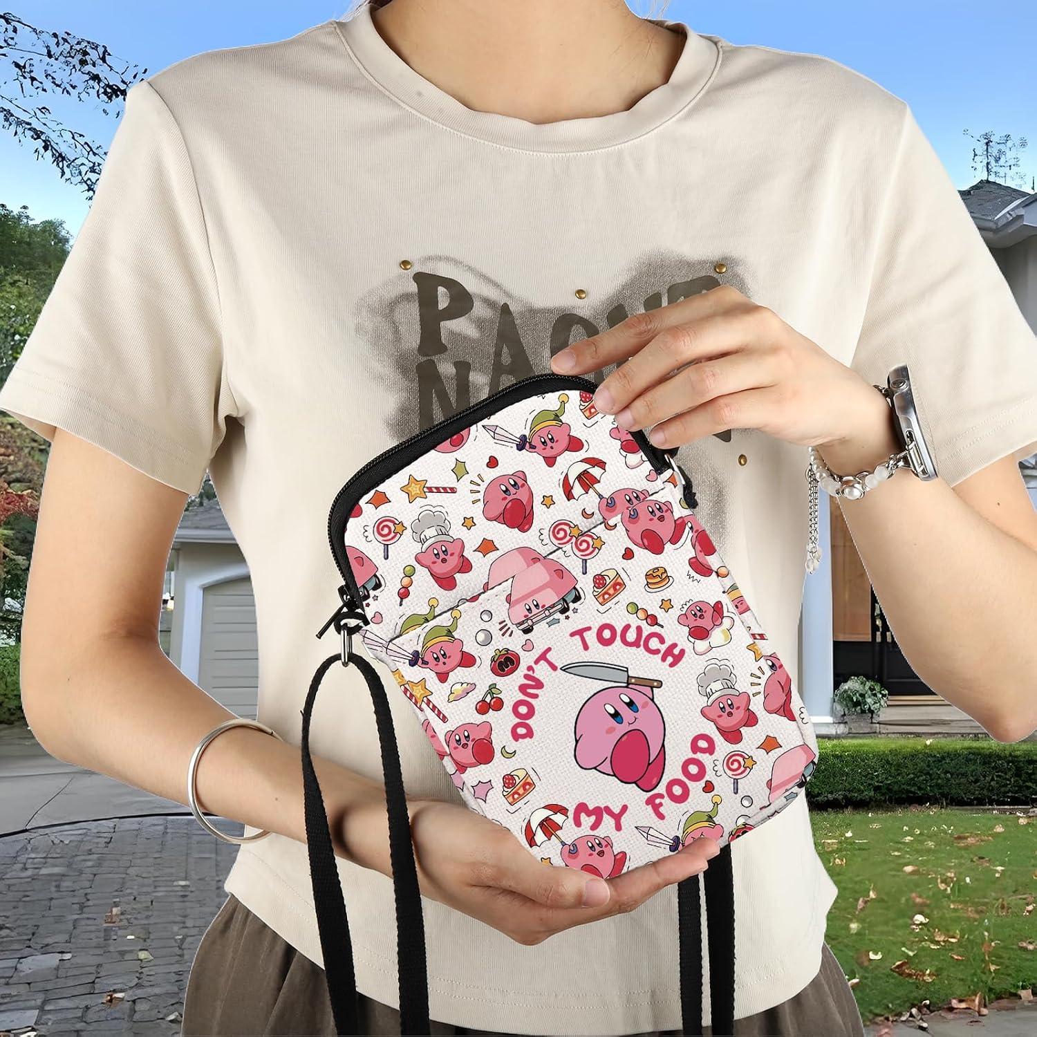 Adorable Pink Game Character Crossbody Bag Kawaii Animation Videogame Character Messenger Bag Anime Lover Gift