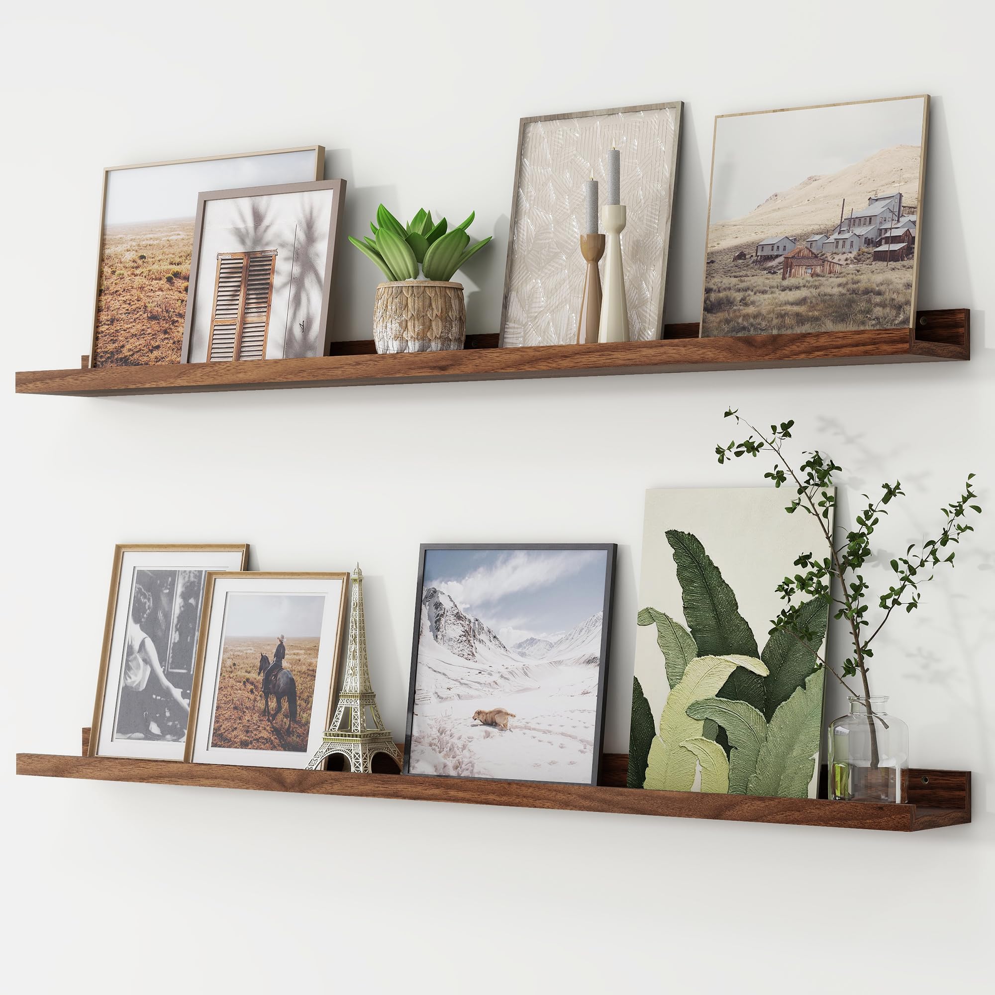 FLYJOE 120 cm Floating Shelves, Picture Ledge Shelf, Nursery Book Shelves for Toys Storage, Kids Bookshelf Wall Mounted for Living Room Bedroom Decor Books Photo Frames, Walnut, Set of 2