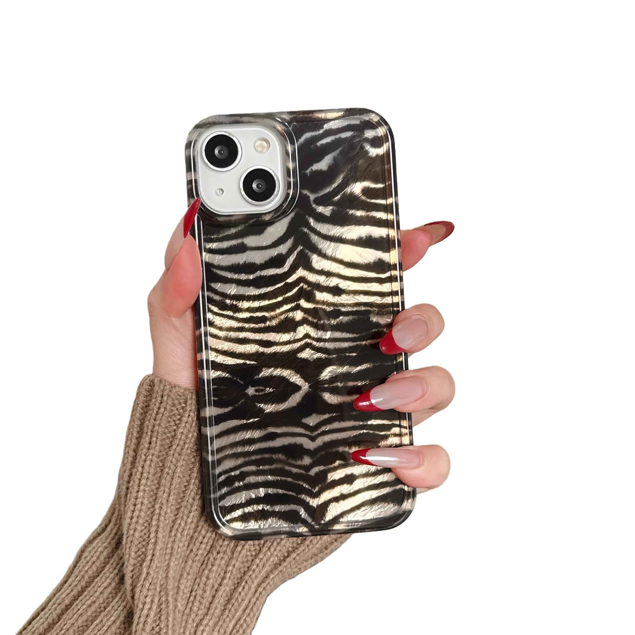 for iPhone 13/14 Zebra Stripe Phone Case Sparkly Cheetah Animal Pattern, Clear Soft TPU, Shockproof, For Women Girls