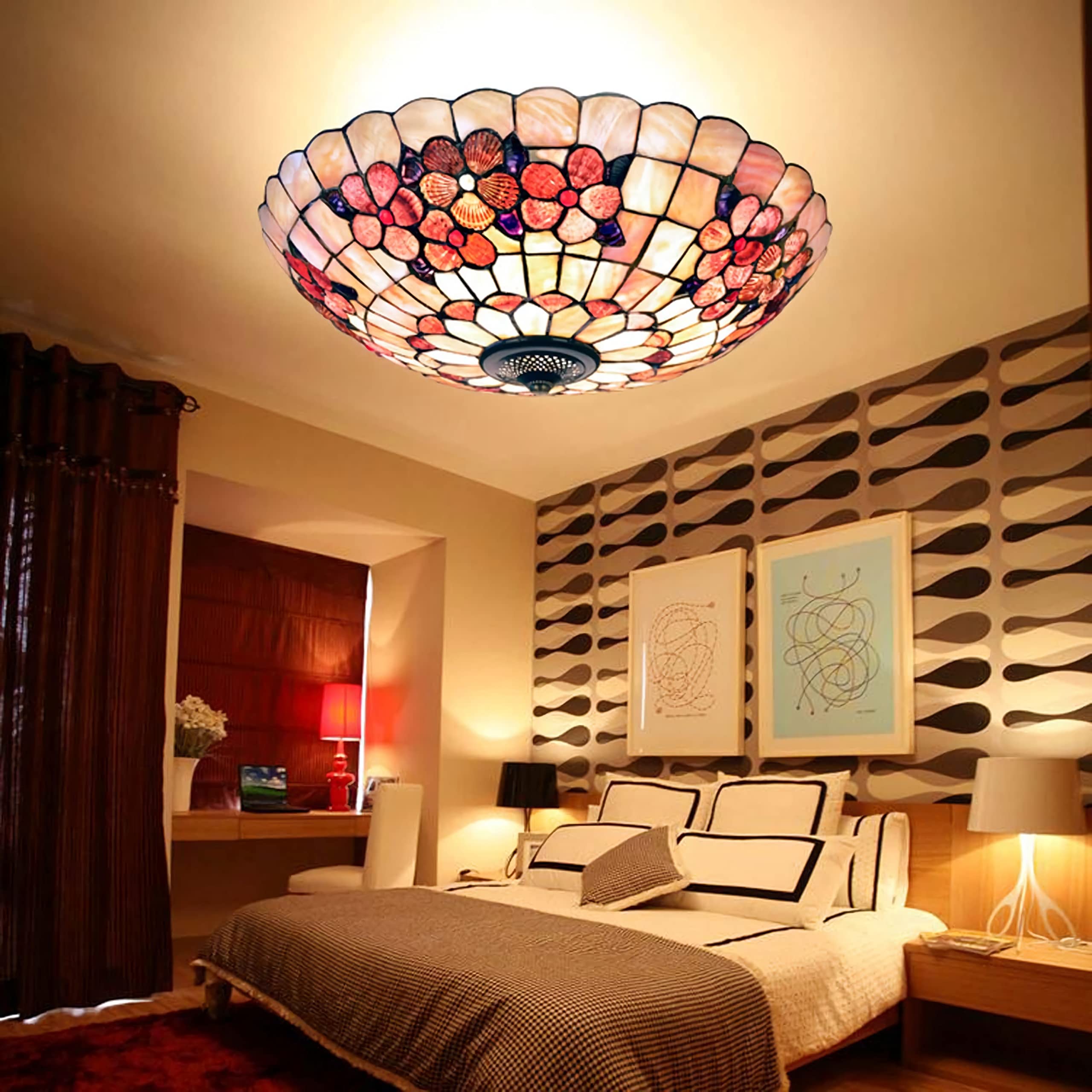 Lampy Sufitowe Do Montażu Podtynkowego W Stylu Tiffany'ego, Szklana Lampa Sufitowa Z Naturalnej Mozaiki W Stylu Vintage, Żyrandol O Nowoczesnym Wystroju Do Salonu, Sypialni, Jadalni