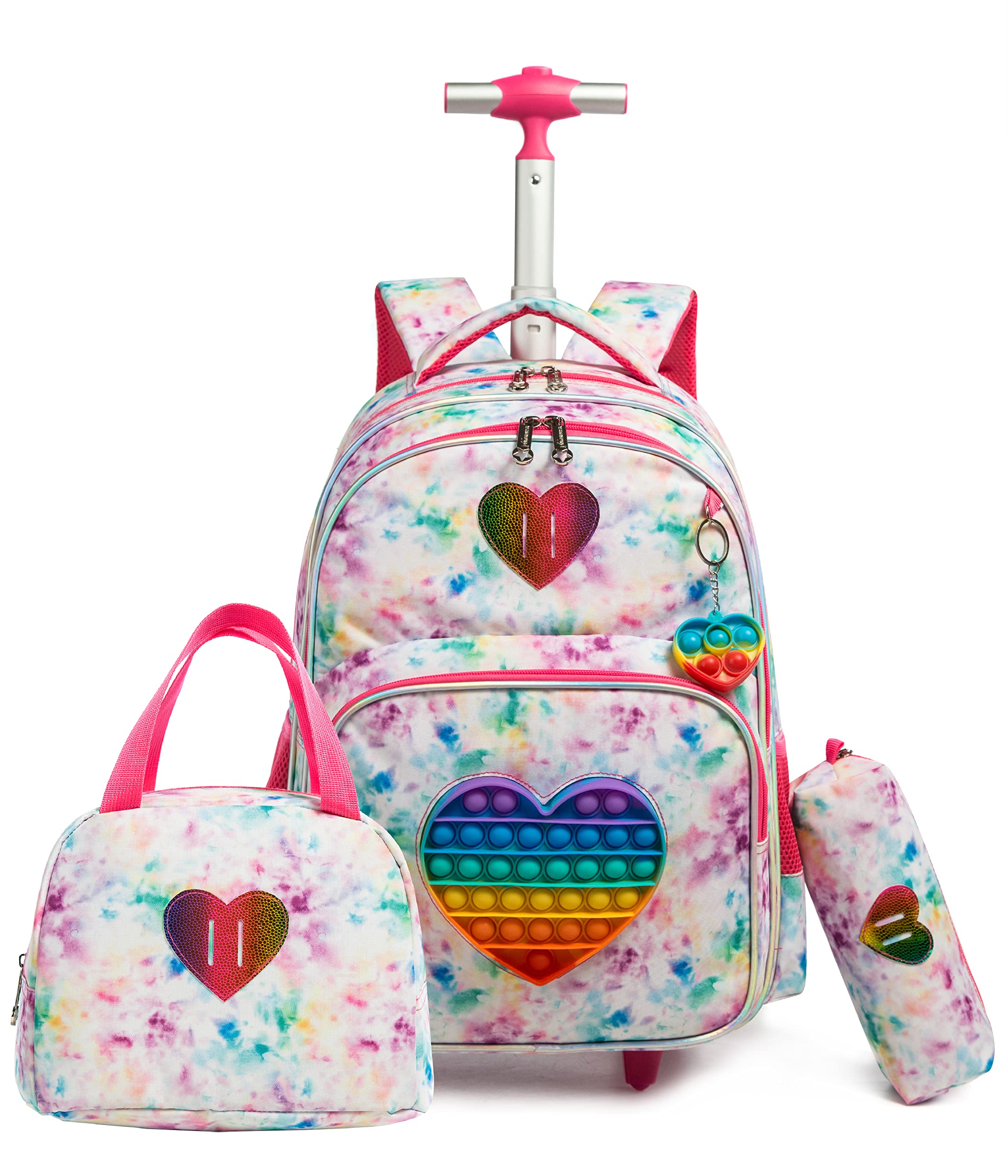 HTgroce Pop It Mochila Escolar con Ruedas Niña Fidget Toy Pop Its Mochilas con Carrito Escolares Bolso Popit Fidget Toy 3 in 1, Juguete Antiestrés y Ansiolítico Mochilas Escolares con Carro.