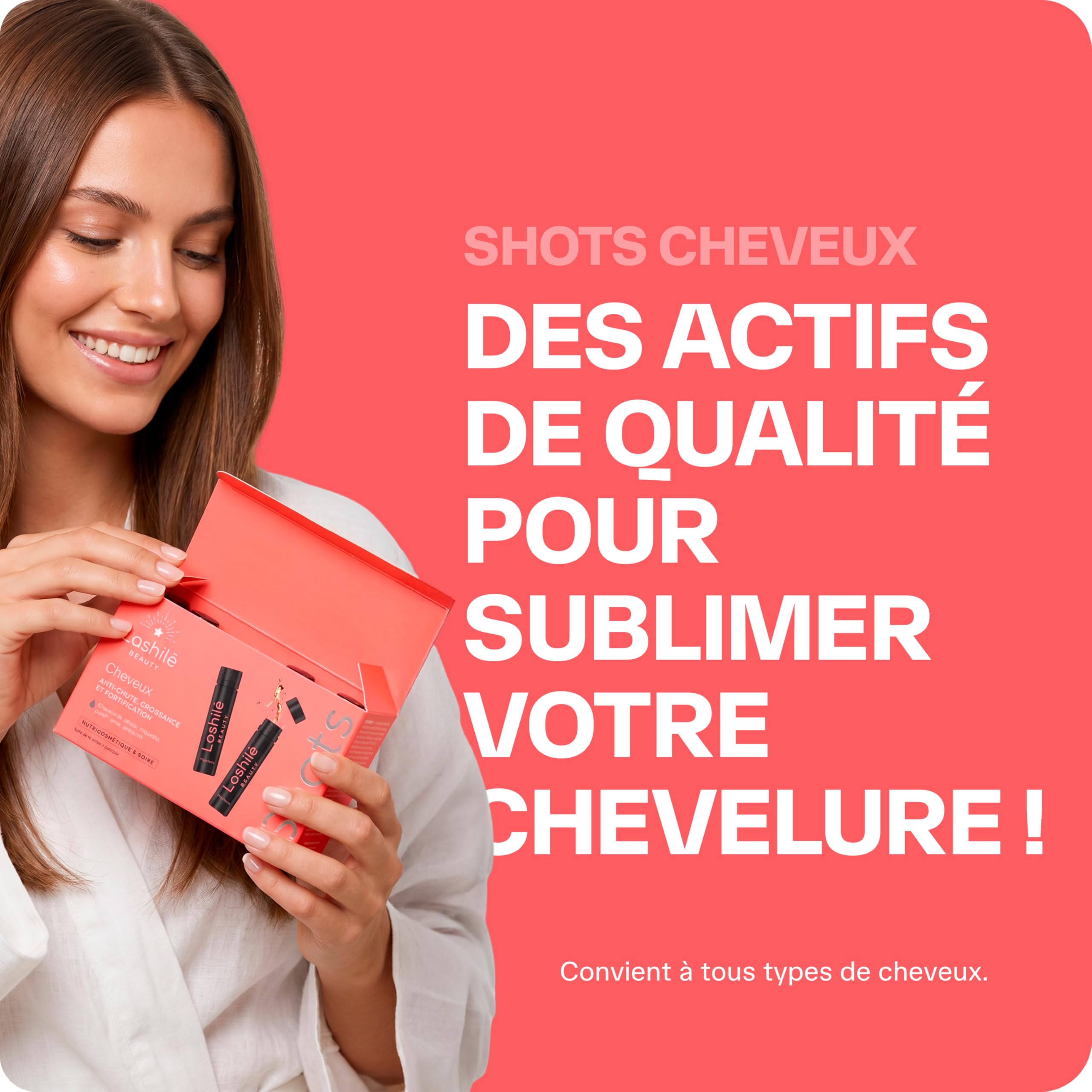 Lashilé Beauty - Complément Alimentaire - Formule 3 en 1 - Anti-chute croissance et fortification - Shots cheveux - Cheveux de vénus roquette prêle sélenium - Made in France - Programme 2 mois
