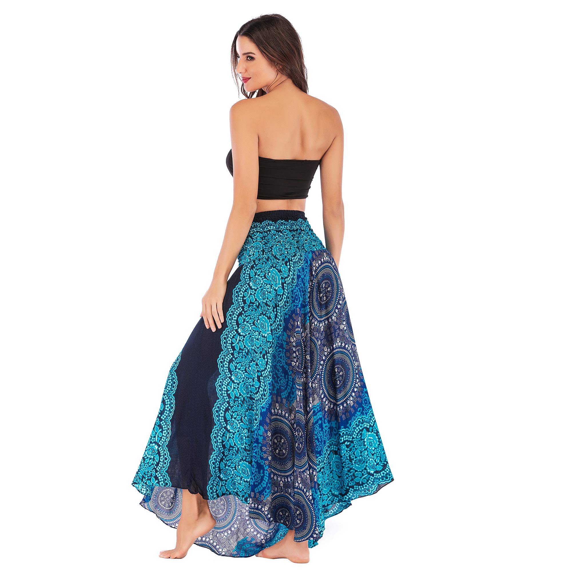 Jupe longue d'été pour femme - Robe de plage pour femme - Jupe d'été - Taille haute - Motif floral - Taille unique