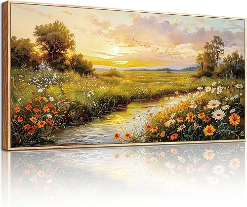 crmotu Arte de pared de paisaje grande, imágenes de flores, decoración de pared, arte de pared enmarcado, impresiones en lienzo de paisaje de