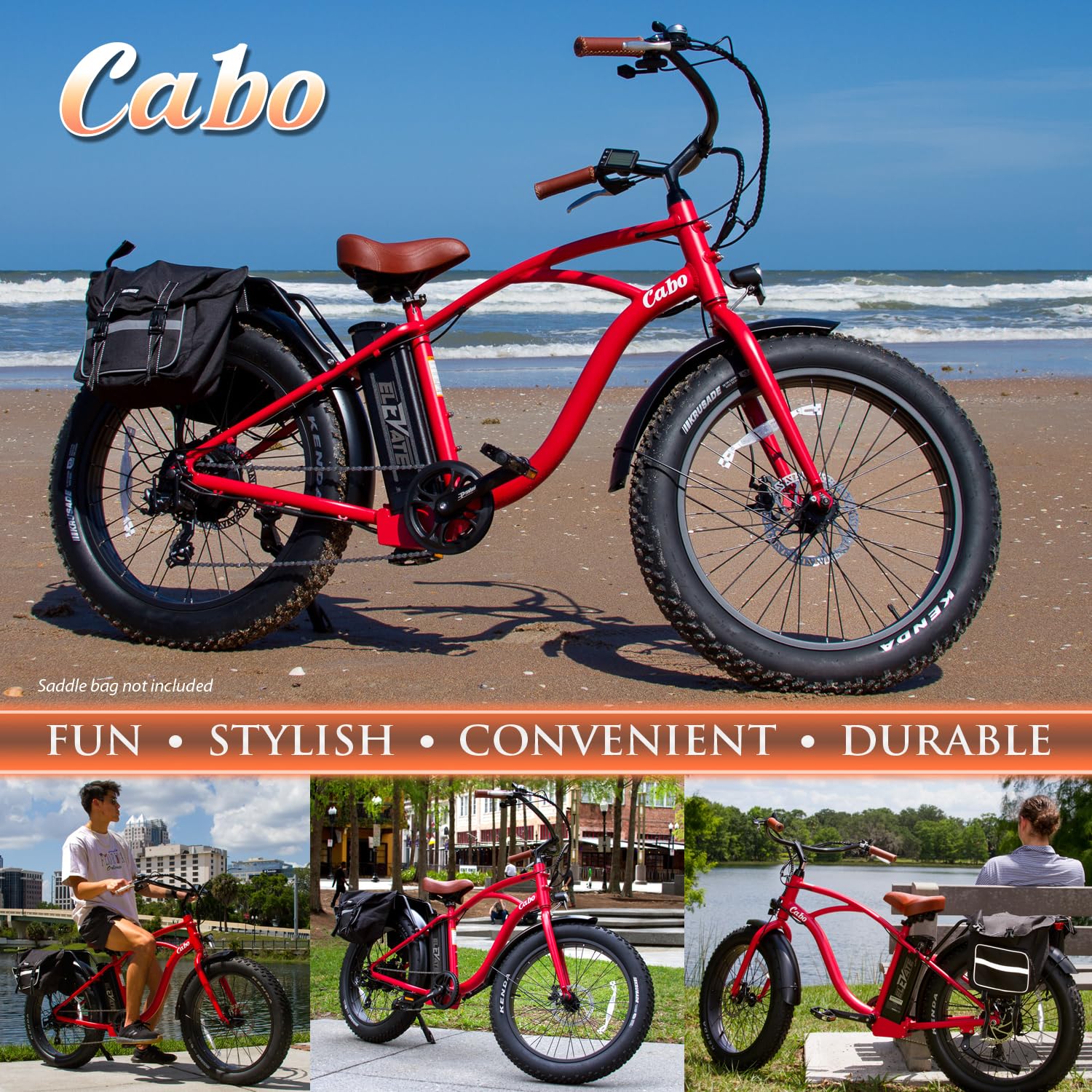 Elevate Cabo Beach Cruiser Electric Bike for Adults - 24”x4” Fat Tire Electric Bike - 60 Mile Range 20MPH 48V 500W Motor E-Bike 11.6Ah - UL2849 Certified Ebike Adult Electric Bicycles for Men & Women