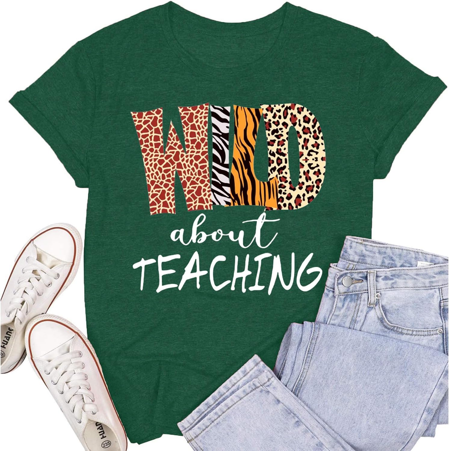 Womens Teacher Shirts Wild About Teaching Leopard Print T-Shirt Teacher Life Tee Top
