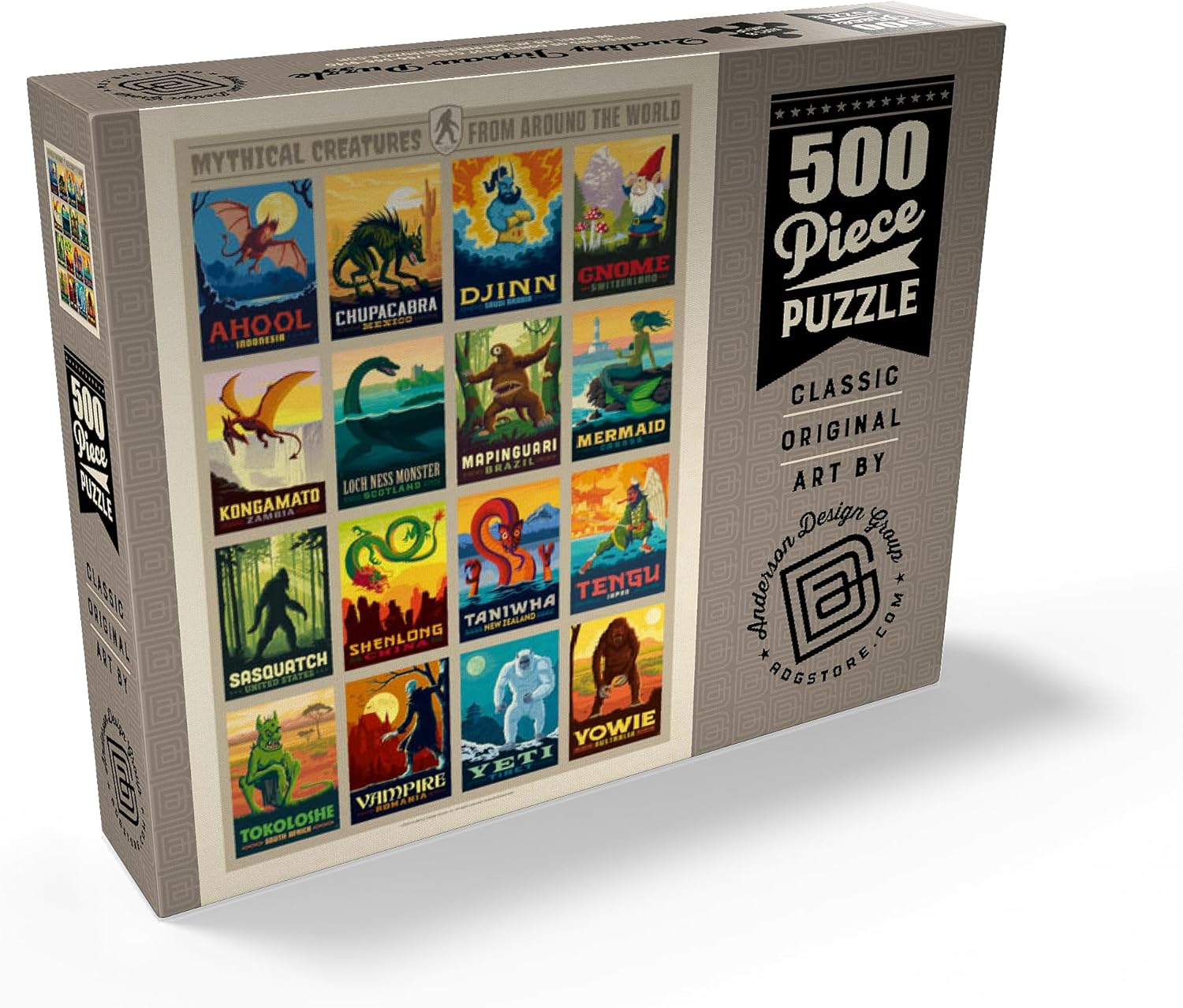 MyPuzzle Mythical Creatures from Around The World, Vintage Poster - Premium 500 Piece Jigsaw Puzzle for Adults