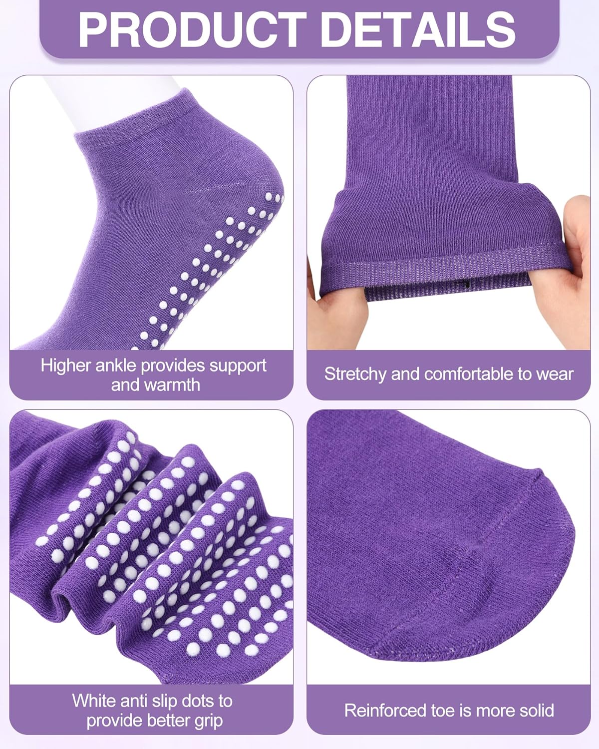Chuarry 60 Pairs Cotton Yoga Socks Non Slip Skid Sticky Socks for Women Elderly Hospital Pilates Ballet Barre