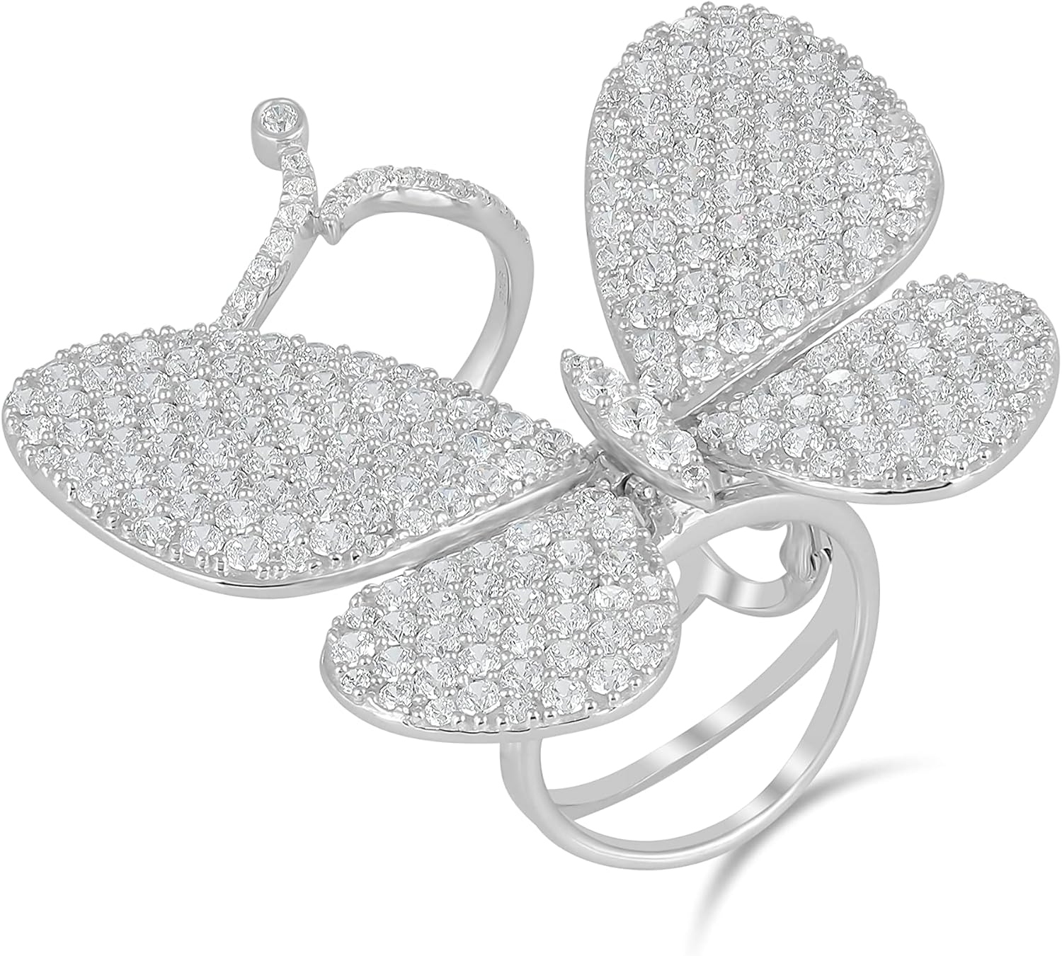 Judy Crowell Jewelry Womens Sterling Silver Butterfly Cocktail Ring With CZ Stone | Birthstone Jewelry Gift for Her Birthday | Wedding | Anniversary
