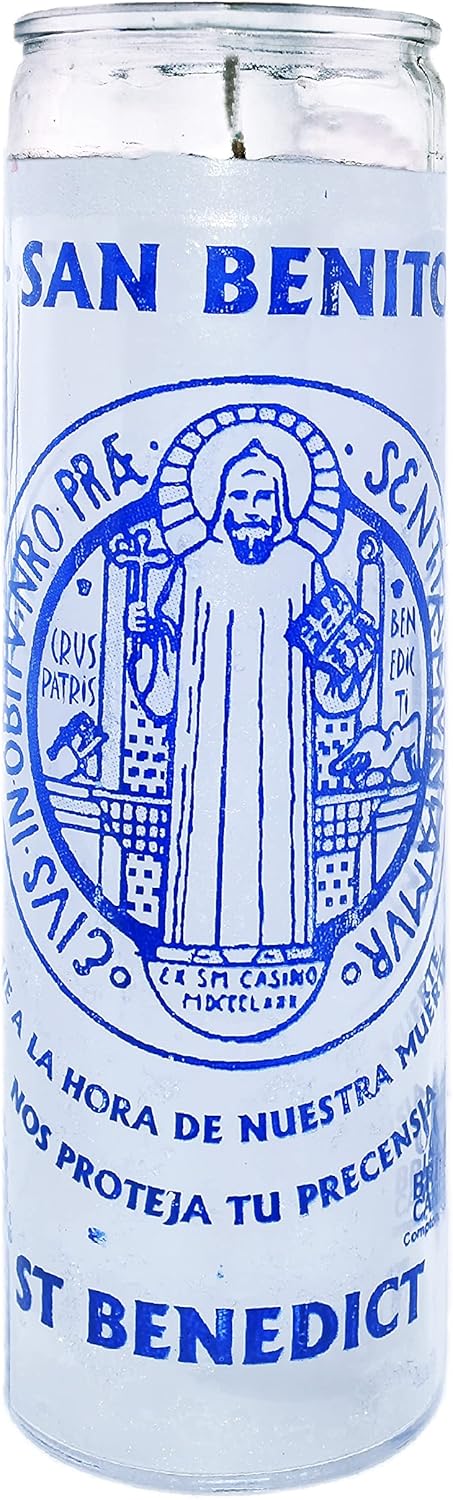 3 PCS Candles Veladoras St Benedict White San Benito Blanco Unscented Burns 120 HRS
