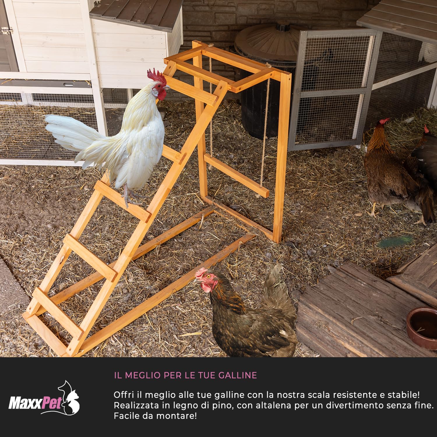 Scala Per Pollaio 140x105 Cm - In Legno E Metallo Zincato Per Galline - Foto 5
