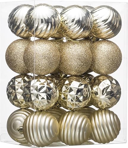 Valery Madelyn Juego de adornos de Navidad para el árbol de otoño, Halloween, 24 quilates de oro champán, adornos inastillables de bolas
