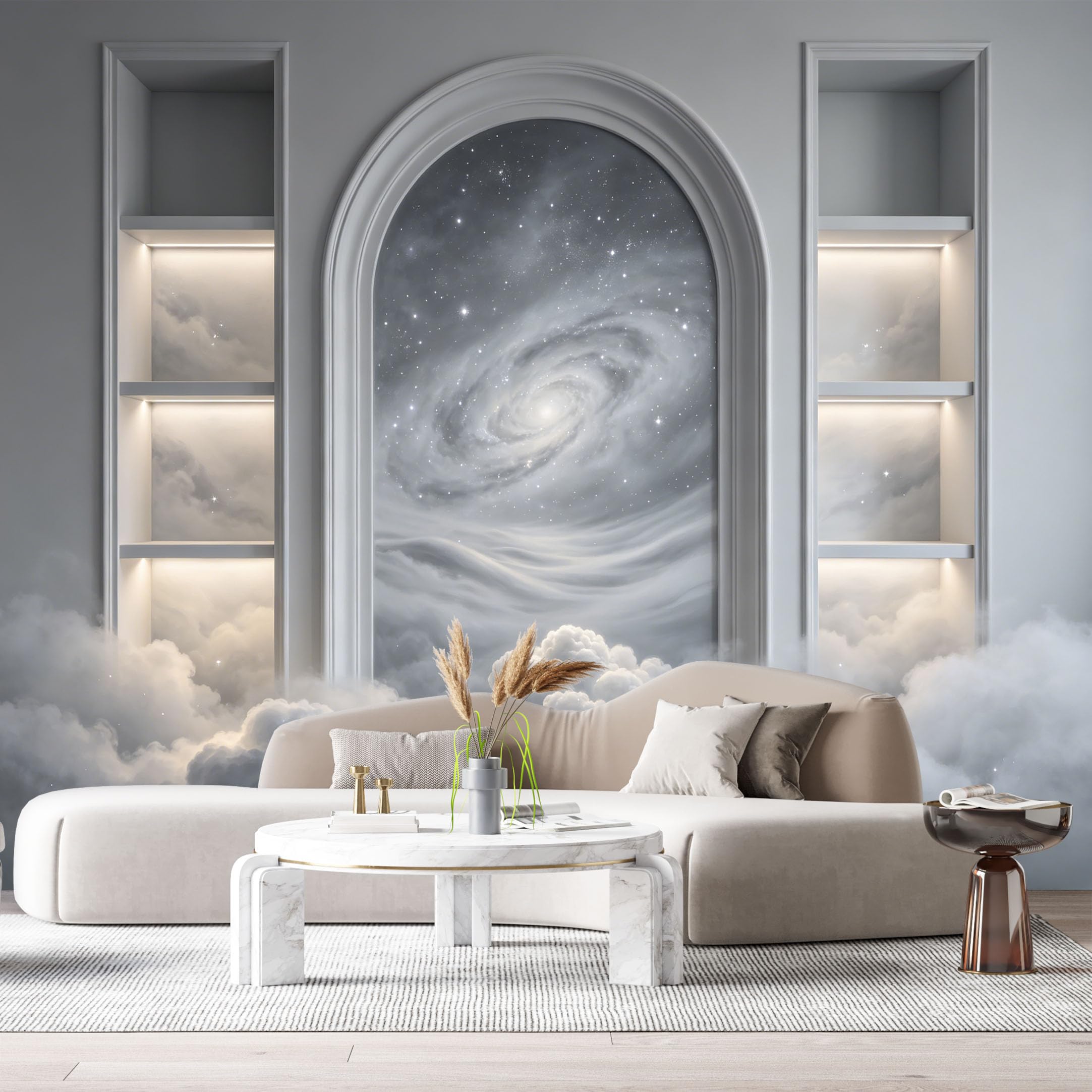 Custom Size Wall Murals Galaxy Stars Clouds Archway 3D Trompe L'Oeil SelfAdhesiveWall Fabric Removable Wallpaper Wall Decor for Living Room Bedroom Bathroom