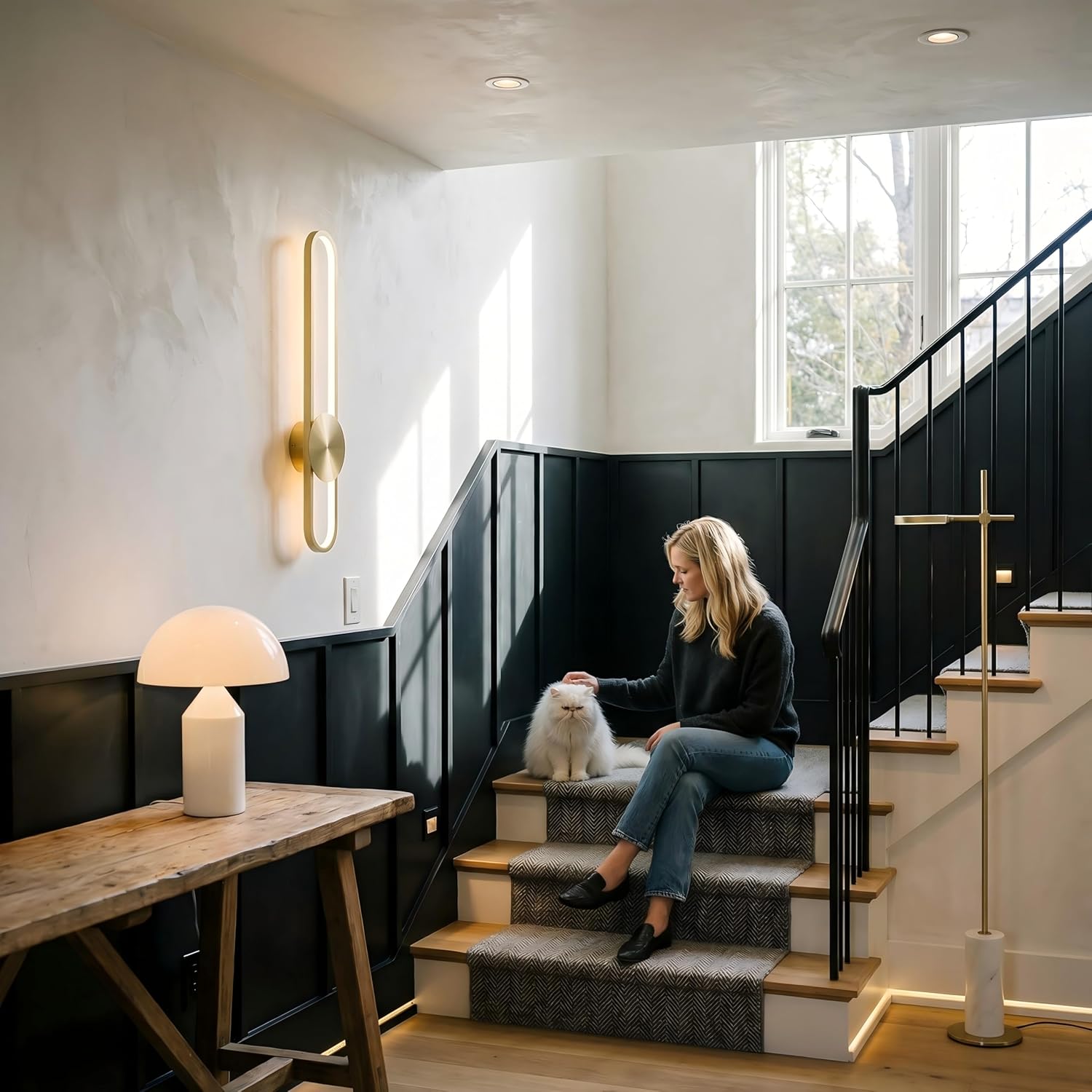 Modern Wall Sconce Dimmable 3000K/4000K/6000K LED Wall Light Fixture, Hardwired Wall Lamp for Living Room, Dining Room, Bedroom, Hallway, Lobby, Entryway (Brushed Gold, 22inch/H56cm)