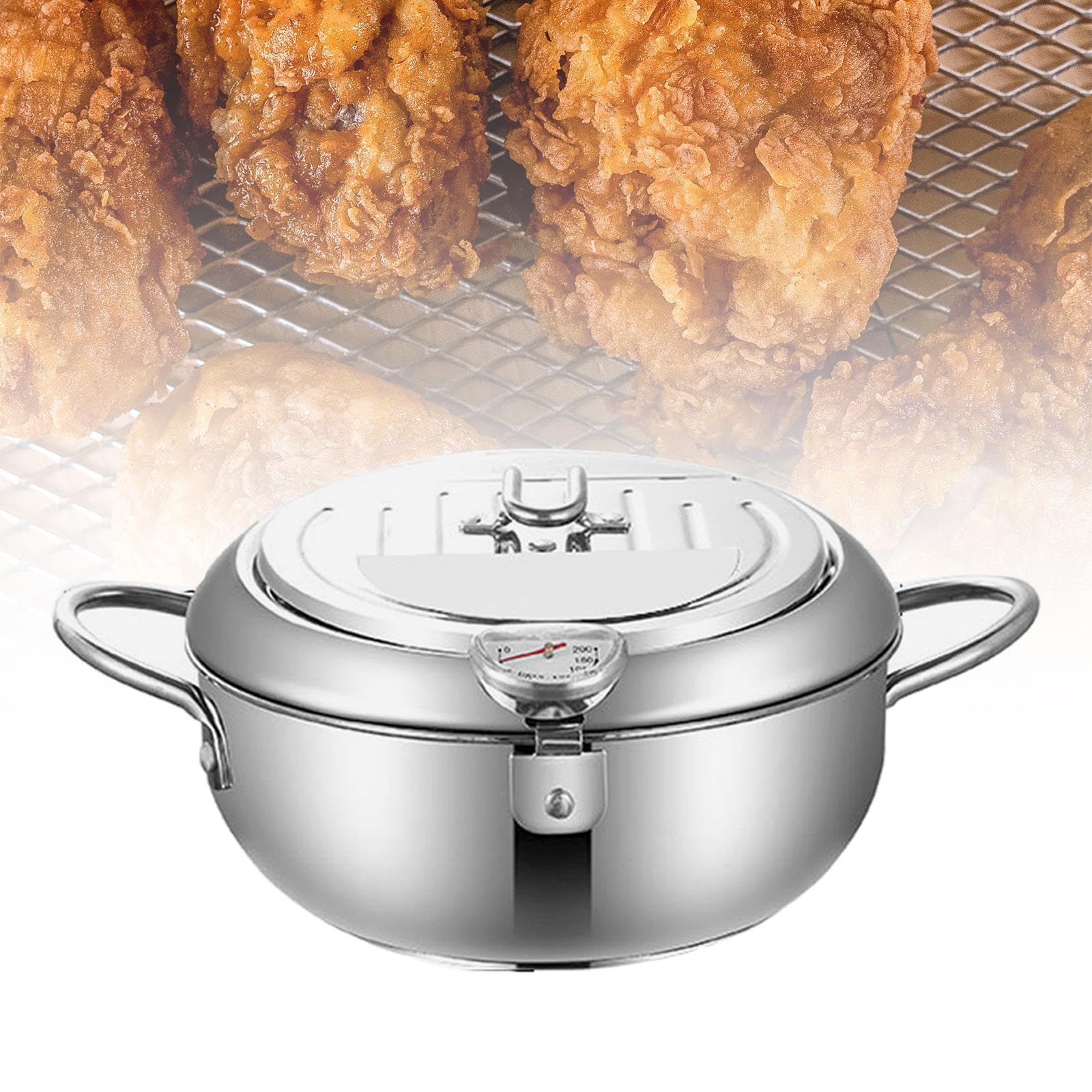 Olla para Sopa, Freidora de Acero Inoxidable con, Utensilios de Cocina Japoneses para Freír, Freidora para, Aros de Calamar, 20 CENTÍMETROS, Individual