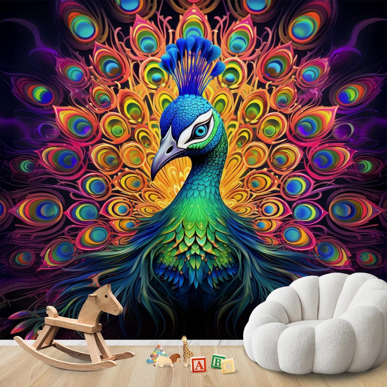 hgjdjhnf Photo Wallpaper Peacock Colourful Feathers Walpaper Bird Motif ModernWallpaper Living Room Bedroom Children's RoomDecoration Motif Wallpaper,200cmx140cmSticker - Background- Pa