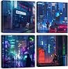 Neon Tokyo City Wall Art Cyberpunk Japan Cityscape Canvas Prints Street Night View Art Wall Decor Abstract Futuristic Anime Painting Poster Canvas Artwork for Playroom Home Decoration 12x12