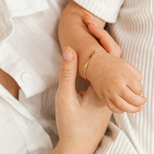 Miniatura 3 de Baby Name Bar ID Bracelet Gold Plated Personalized Baby Gifts 16k Gold Dainty Hand Stamp Customized Newborn to Children First Birthday Great Gift