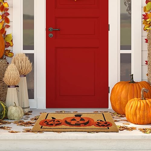 Miniatura 6 de JOYIN Tapete de decoración de Halloween, con estampado de calabaza, 30 x 17 pulgadas, antideslizante, fibra de coco natural, alfombra para puerta