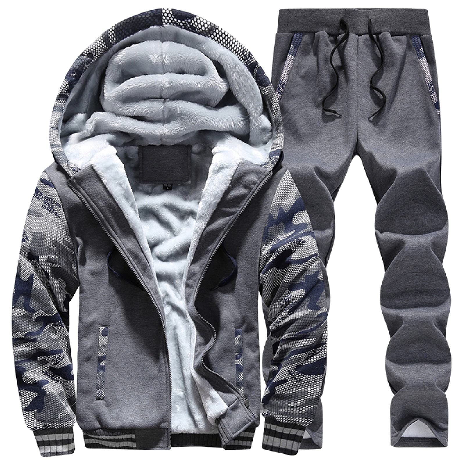 Supervestido de 2 piezas para hombre con forro de piel con capucha y