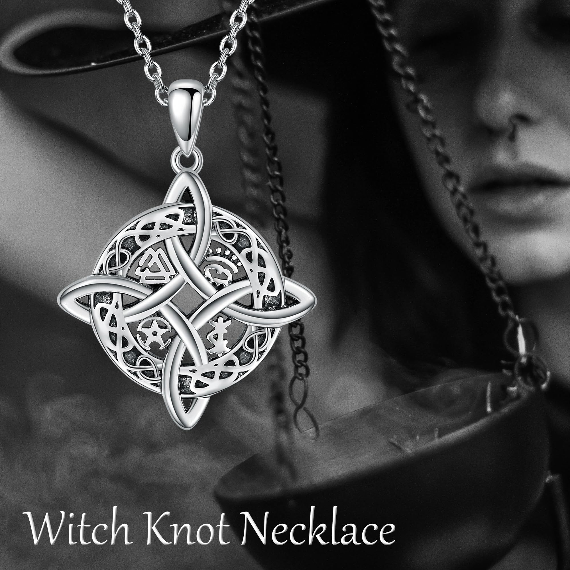 JERWLI Halskette mit Hexenknoten, Sterlingsilber, Glücksbringer, irischer Knoten, keltischer Hexenanhänger, Halskette, Schmuck, Geschenk für Frauen