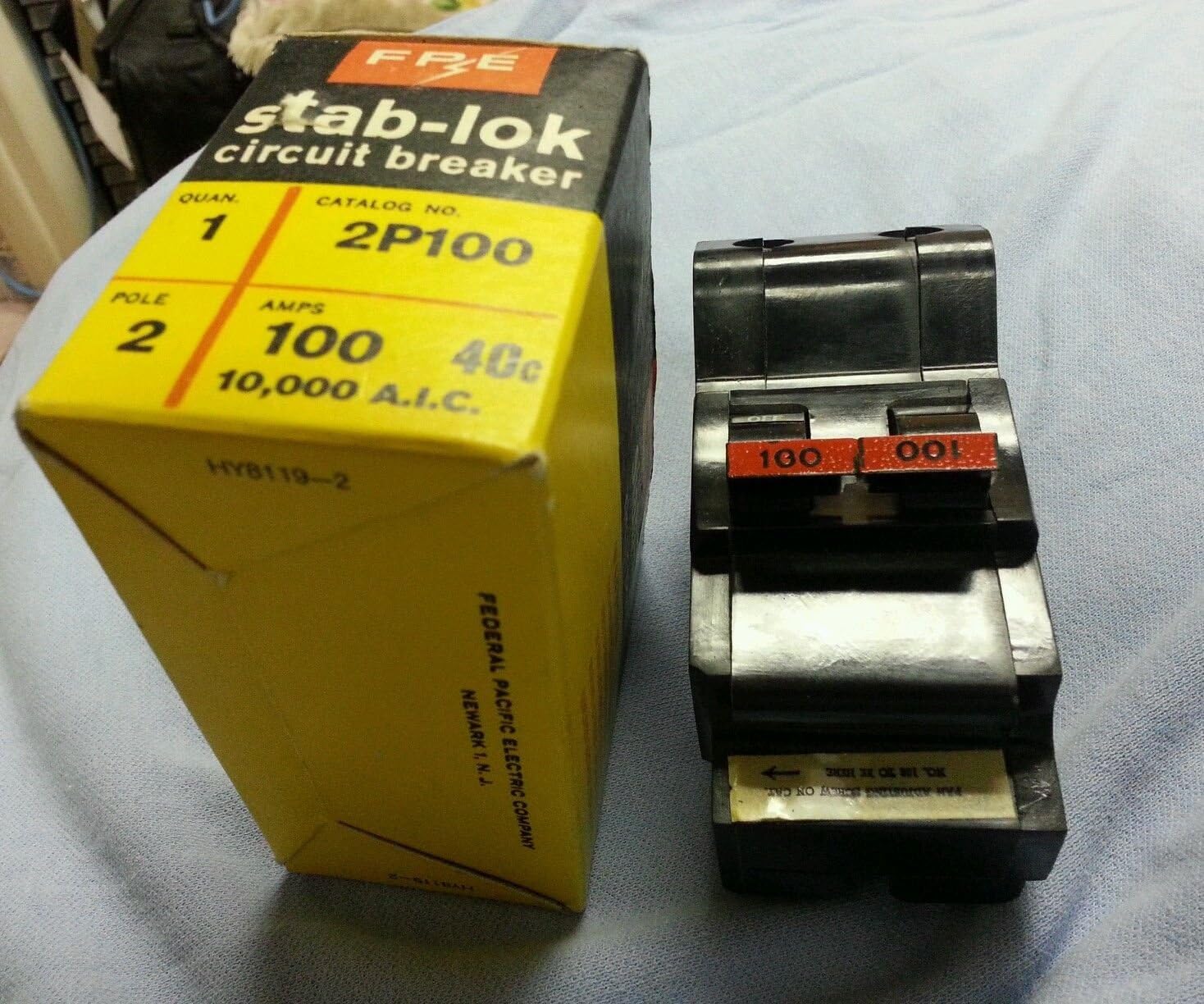 1- FEDERAL PACIFIC FPE NA2100 2 Pole 100 AMP THICK NP100 PLUG IN NA100 2P STABLOK