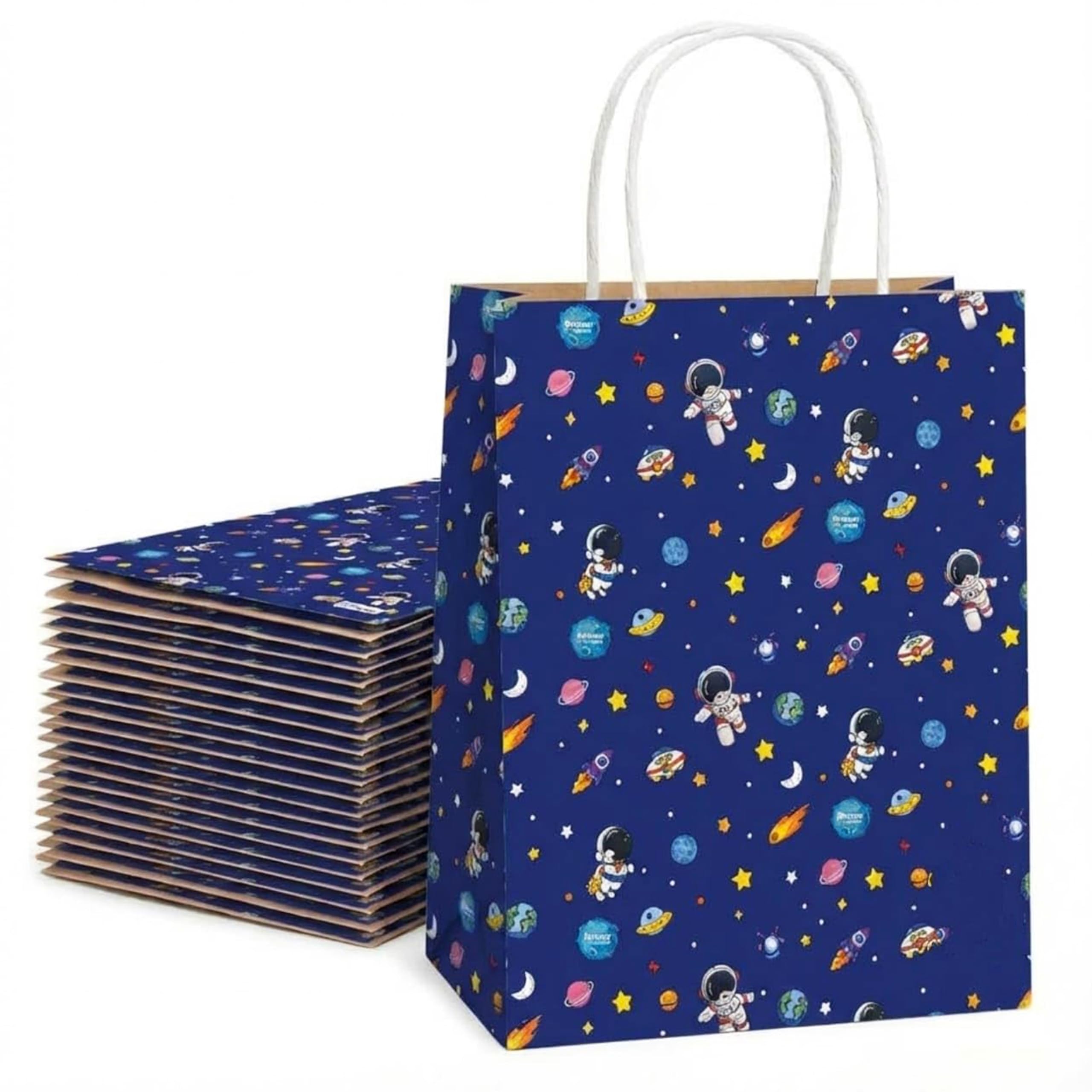 PARTEET 10PCS Cartoon Theme Gift Paper Bag with Handle|Reusable Paper Bag, Packaging, Carry Bag for Gifting, Wedding, Shopping, Party Favours Bags, Return Gifts & Daily Use (30x25x10) CM (Space-Theme)