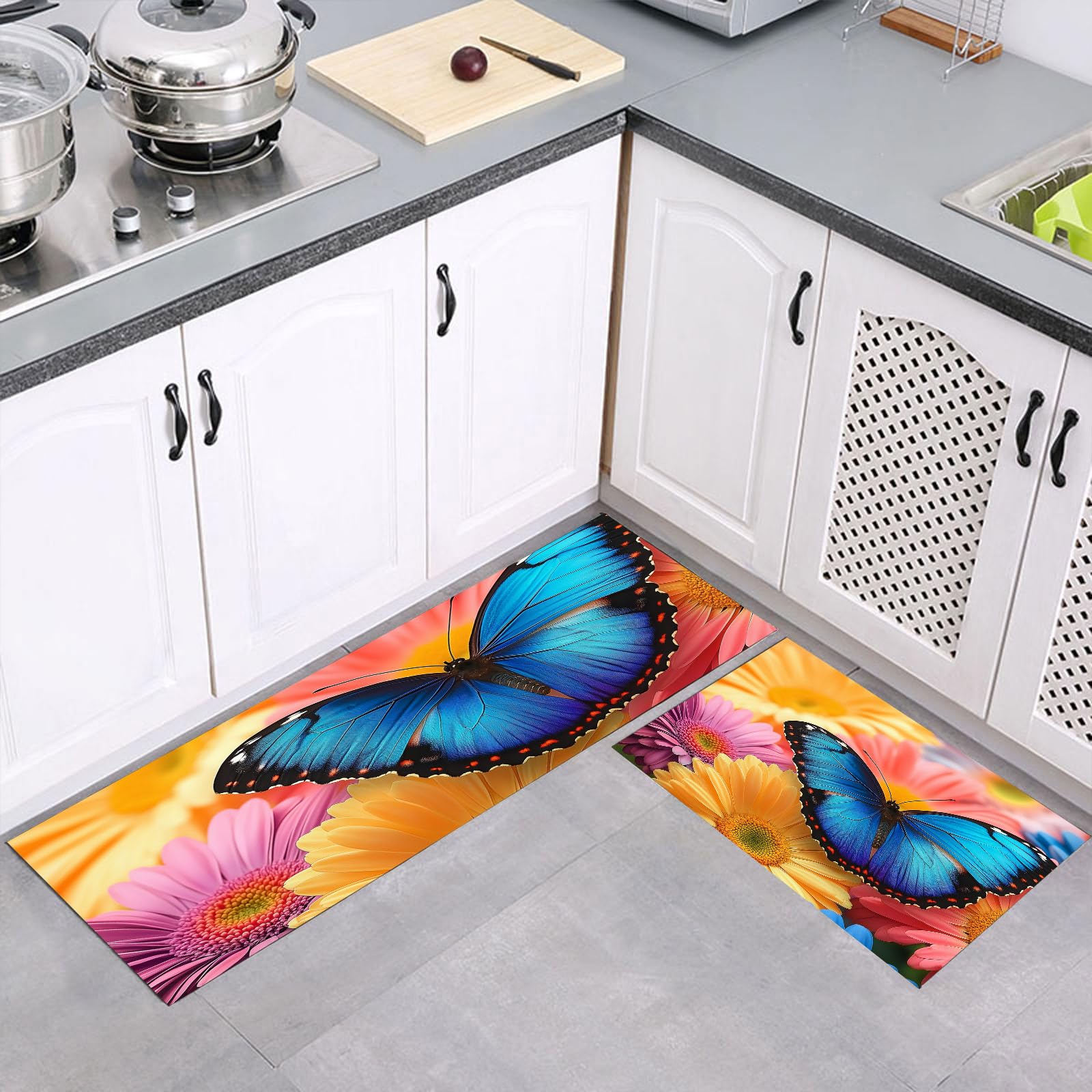 Juego de alfombras de cocina con arte moderno de mariposa, tapetes de alta calidad