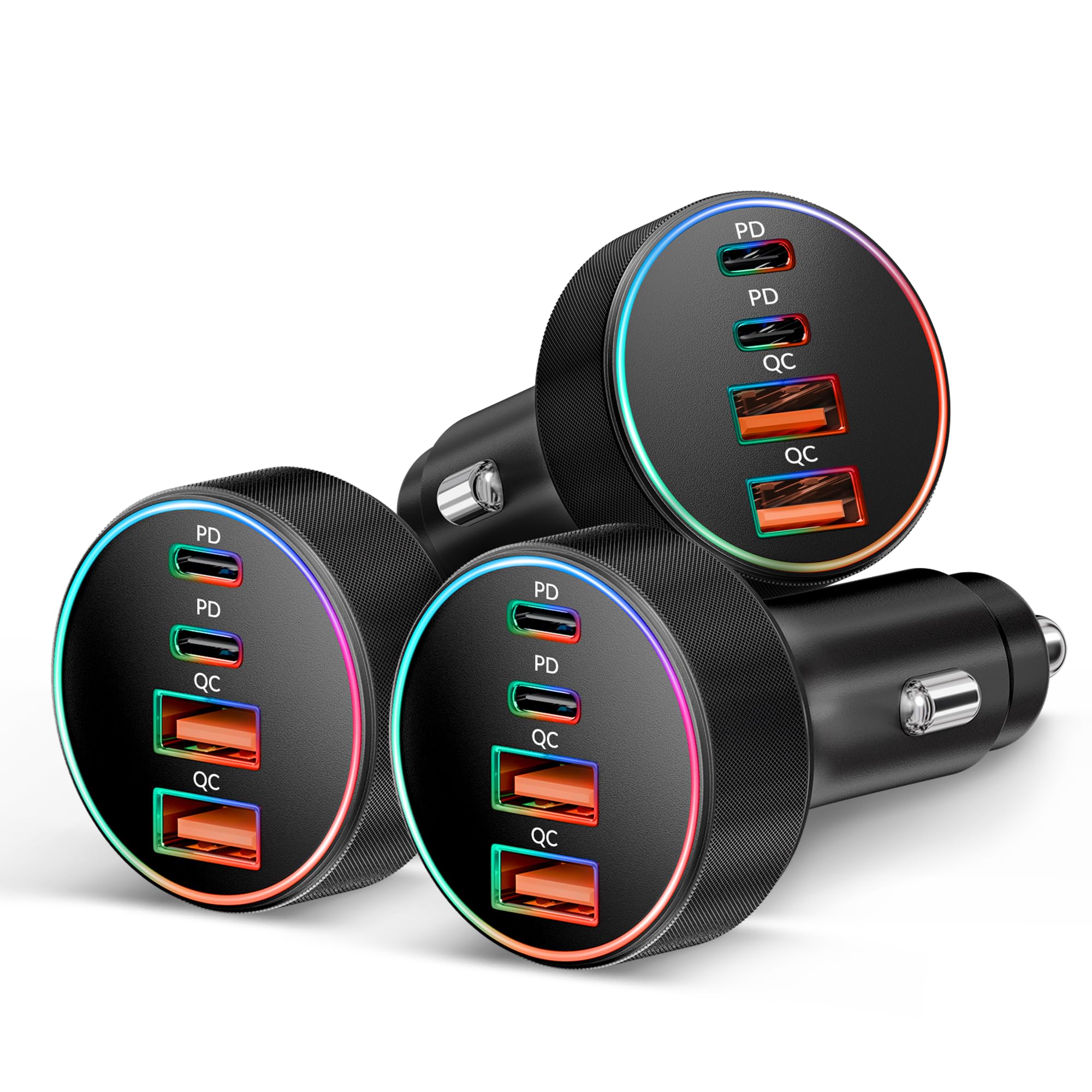 Car Charger USB C, 3 Pack 4-Port 90W Fast Charging Car Phone Charger Accessories Dual USB-C & USB-A Cargador Carro Cigarette Lighter Adapter for