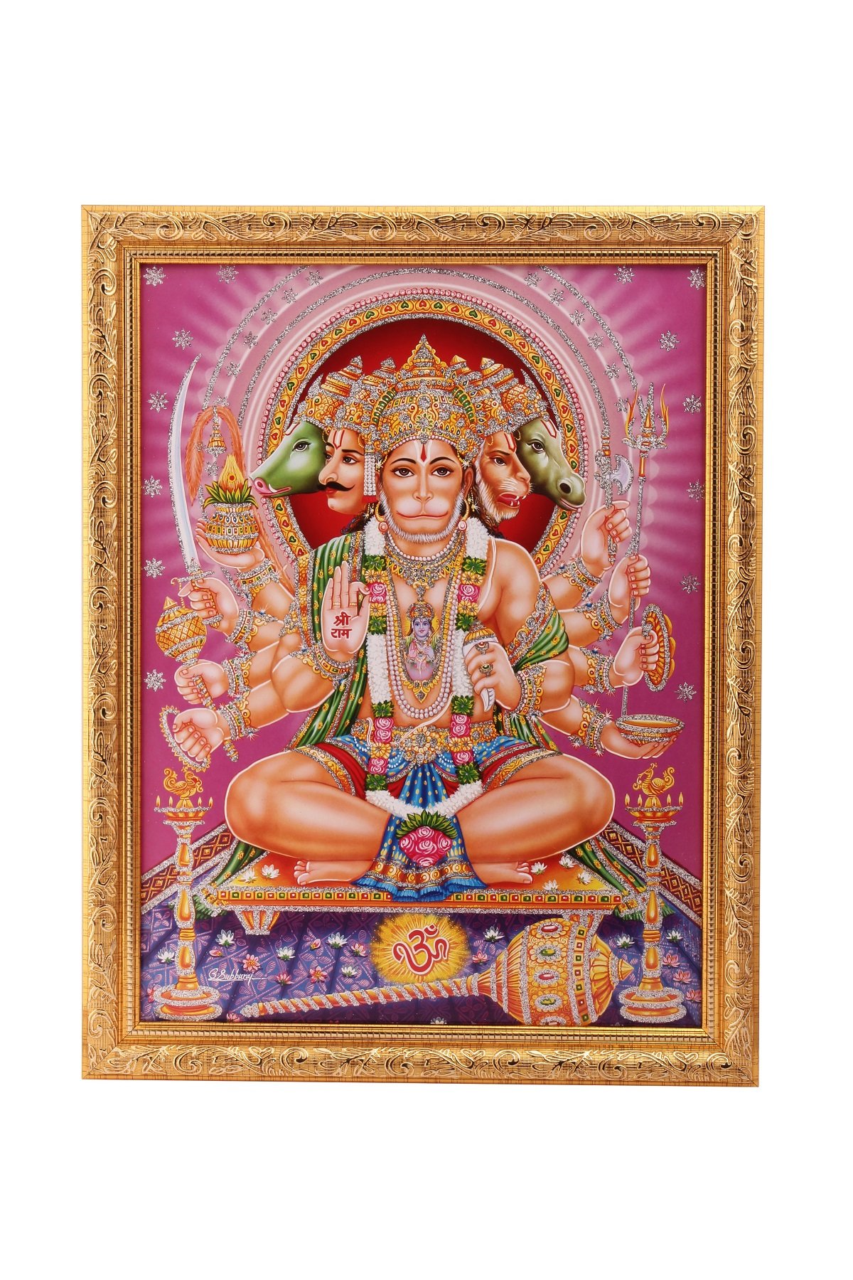 Photo Panch Mukhi Hanuman sous cadre doré cadeau de pendaison crémaillère