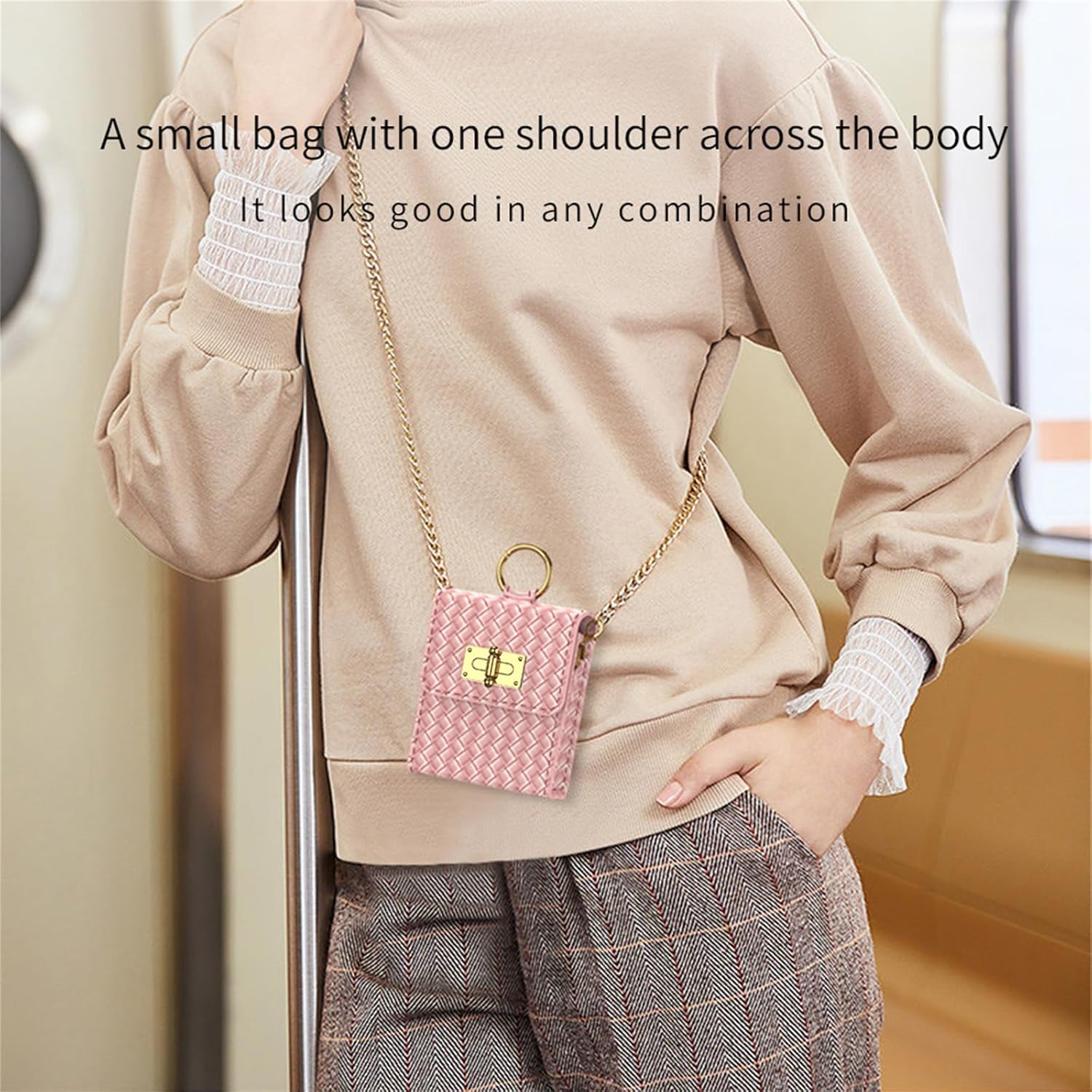 Designed for Samsung Galaxy Z Flip 5 2023 Mini Bag Case, Luxury PU Leather Slim Stylish Small Women Crossbody Cell Phone Purses with Ring Holder Detachable Chain