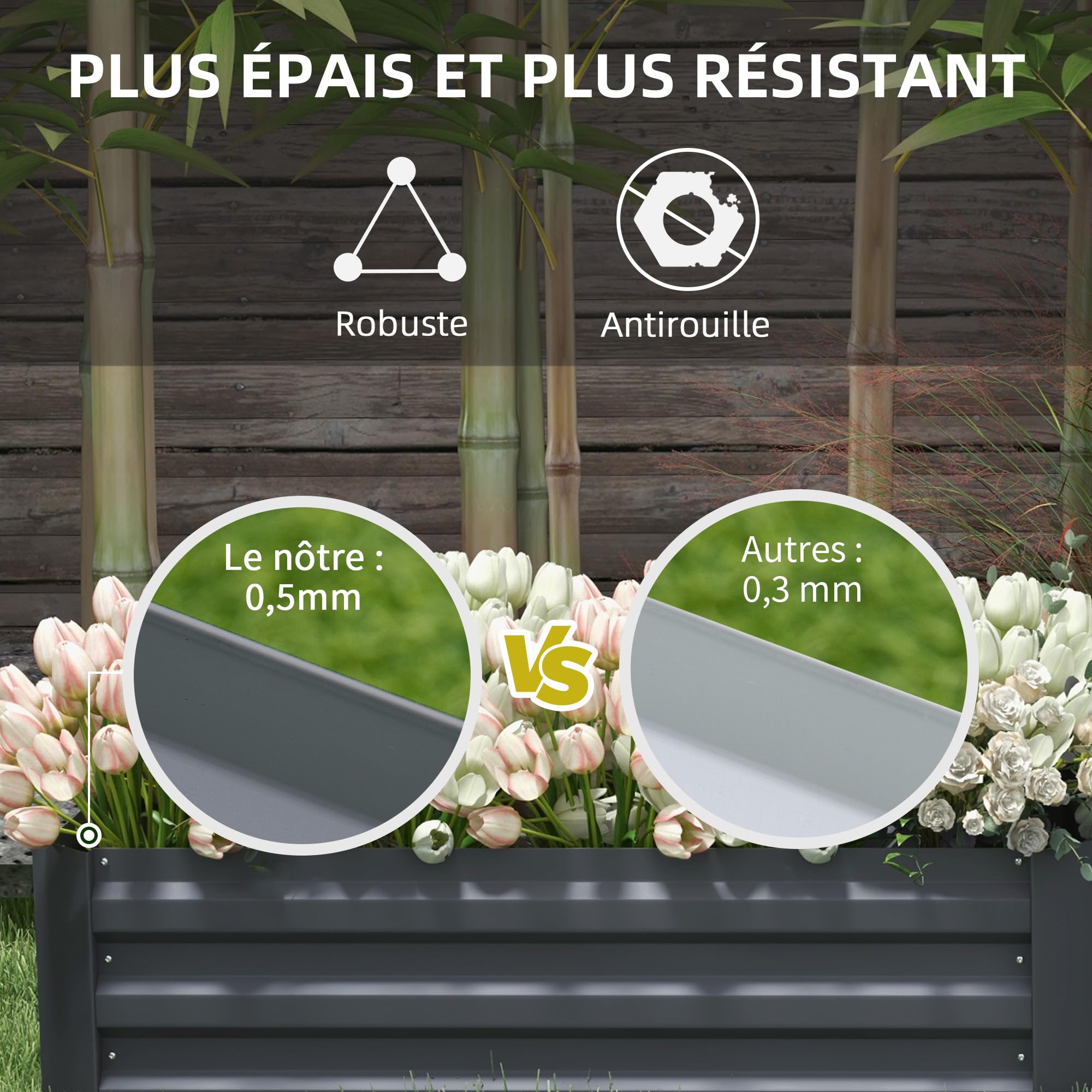 Outsunny Lot de 2 carré Potager de Jardin dim. 100L x 50l x 30H cm - tôle d'acier ondulée Gris