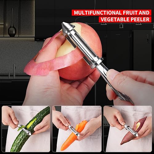 Miniatura 4 de MAD SHARK Peladores de verduras ultra afilados para cocina, frutas, manzanas, patatas, diseño con mango ergonómico antideslizante, acero inoxidable