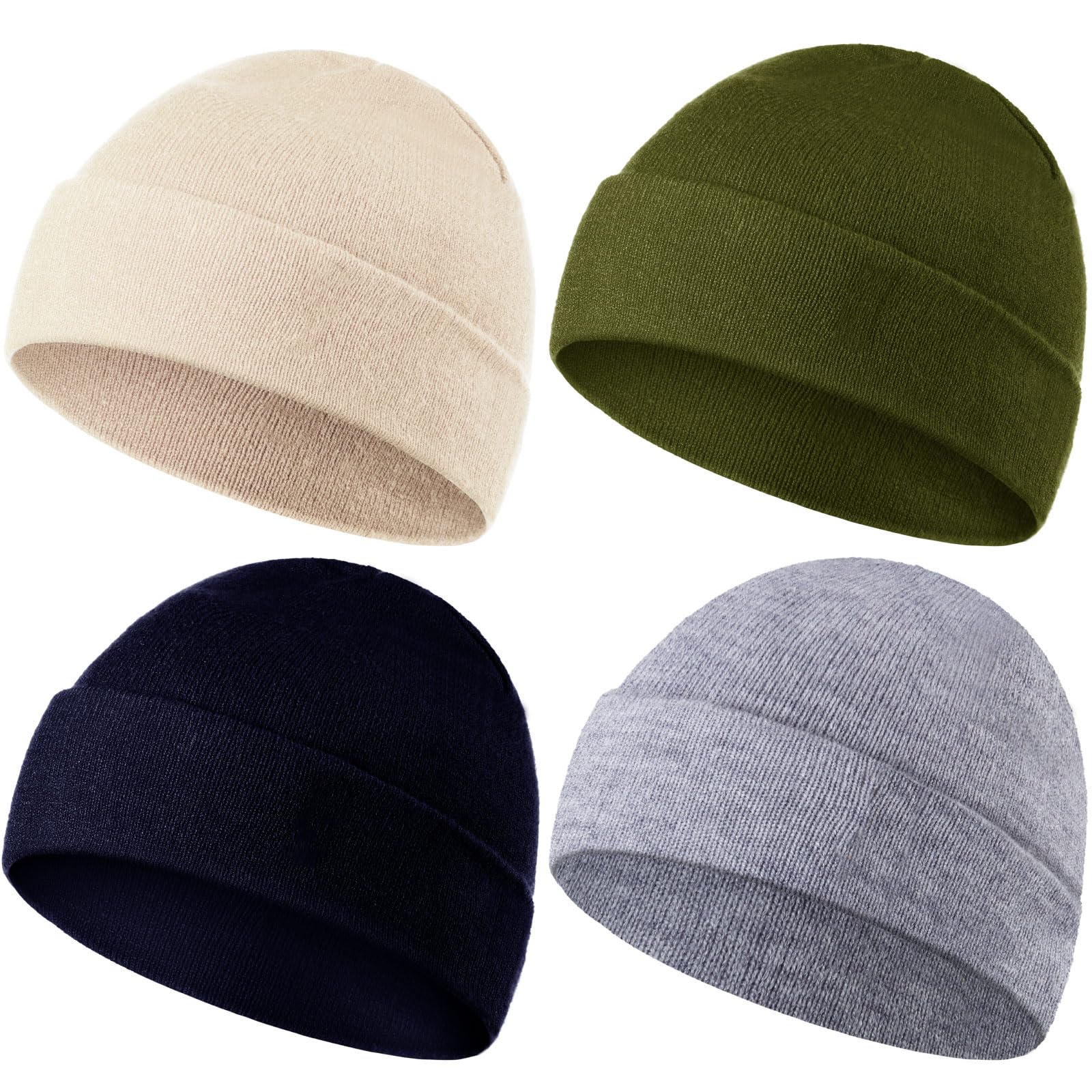 SATINIOR 4 Pieces Spring Baby Beanies Hats 0-36 Months for Unisex Spring Toddler Beanies Girl Boy Hat Warm Cap for Baby(Beige, Navy Blue, Army Green, Gray)