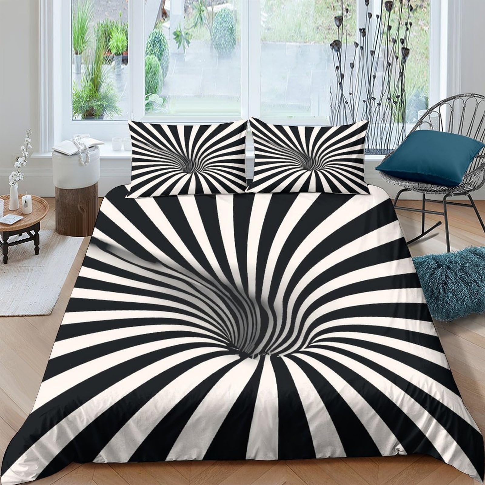 Ctjqhvkz Style-2 3D Printed Optical Illusion Fitted Sheet Microfiber Soft Spiral Black White Bed Cover For Bedroom Guest Room Decor Single（135X200cm）
