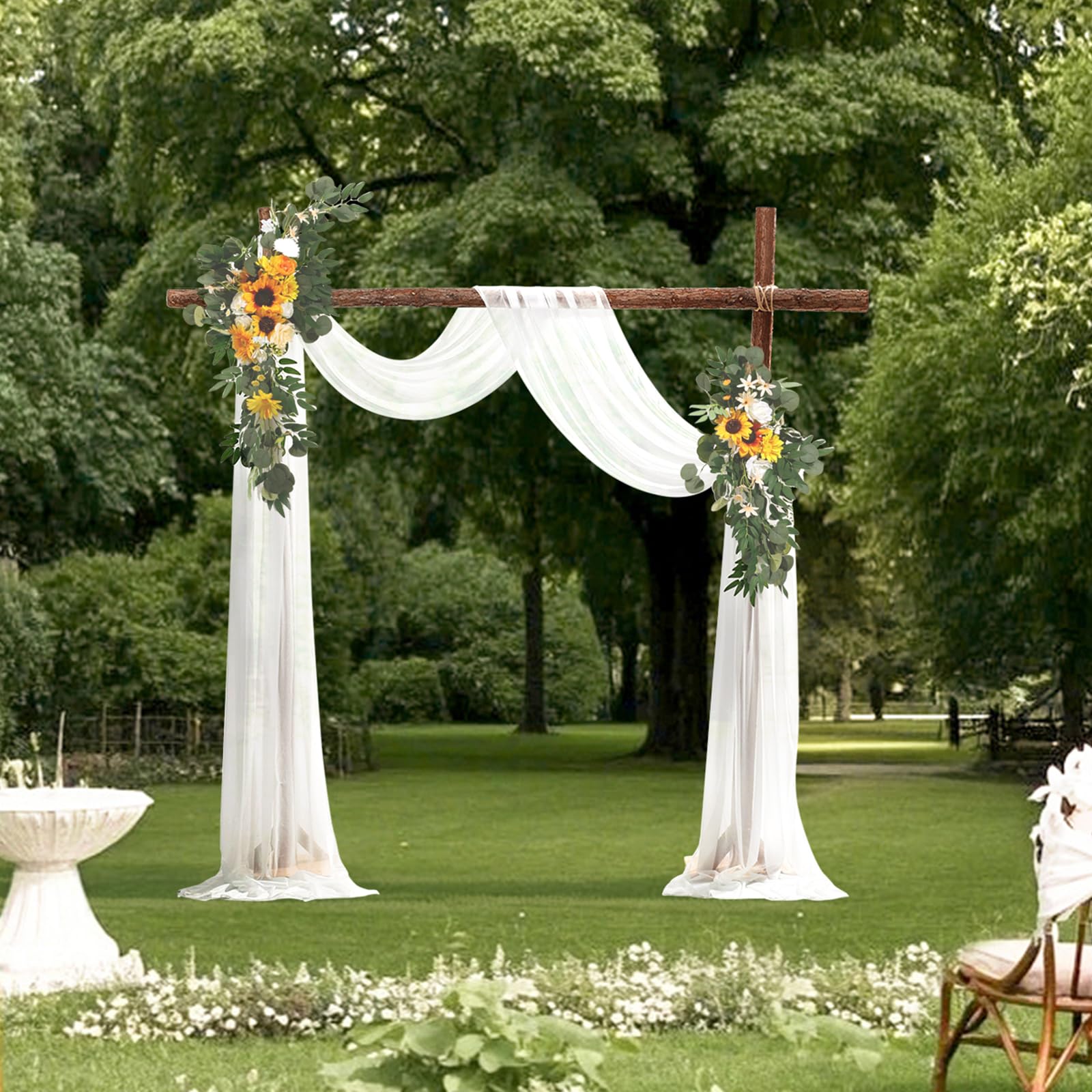 VEVOR Kit di Fiori Artificiali per Arco Nuziale, Fiori Bianchi per Arco Nuziale con Kit di Tende, 2 Pezzi Composizione Floreale, 1 Pezzo Tende Trasparenti, per Bouquet Cerimonia Sfondo Ricevimento