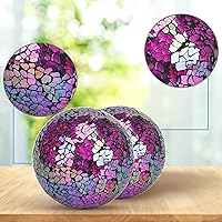 Vista 3 de Juego de 6 bolas decorativas, 6 cm / 2.4 pulgadas, bolas de mosaico de cristal rojo brillante para decorar cuencos, jarrones, mesas, bodas, fiestas