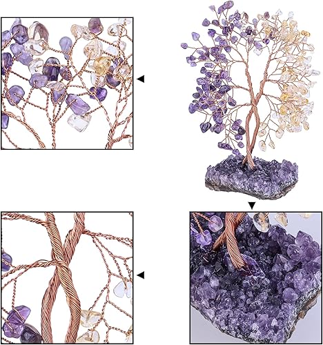Miniatura 9 de rockcloud Árbol de dinero de cristal con base de amatista, decoración de árbol de la vida entrelazado, adorno de alambre de cobre para mesa de