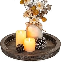 Hanobe Round Wooden Tray for Coffee Table - Rustic Farmhouse Decorative Serving Tray, Paulownia Wood Candle Holder Centerpiece 11.2"