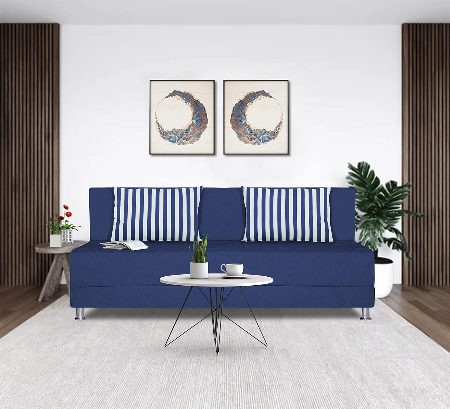 Adorn India Wood Easy Alyn Plus Stripes 4 Seater Sofa Cum Bed (6X6) (Blue) (1 Year Warranty) Adorn India Wood Easy Alyn Plus Stripes 4 Seater Sofa Cum Bed (6X6) (Blue) (1 Year Warranty)