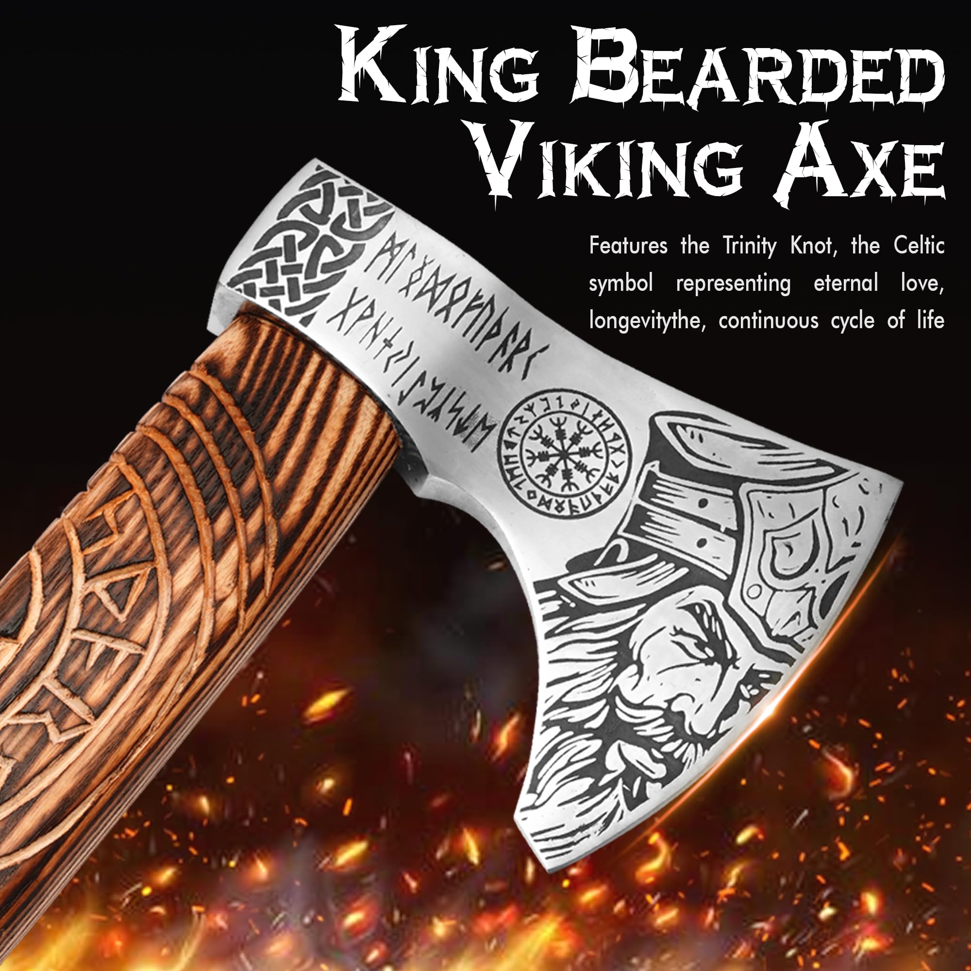 Hache Viking Décorative - Lame Acier, Manche Bois 52 Cm - Étui Inclus - Cadeau LARP, Cosplay