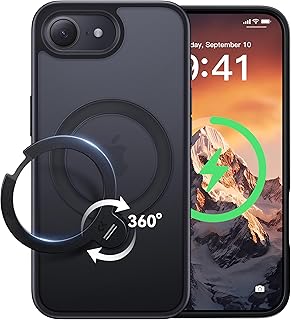 【2025最高傑作&定点360度回転】CASEKOO iPhone 16e 用 ケース 米軍MIL規格 耐衝撃 MagSafe対応 高耐久性【横縦両立・角度自由調整】急速充電対応 指紋防止/マット仕上げ/黄変防止/半透明 超強磁力 ラップホール付き ワイヤレス充電対応 アイフォン16e 用ケース 6.1インチ「MagicStand Pro」(ブラック)