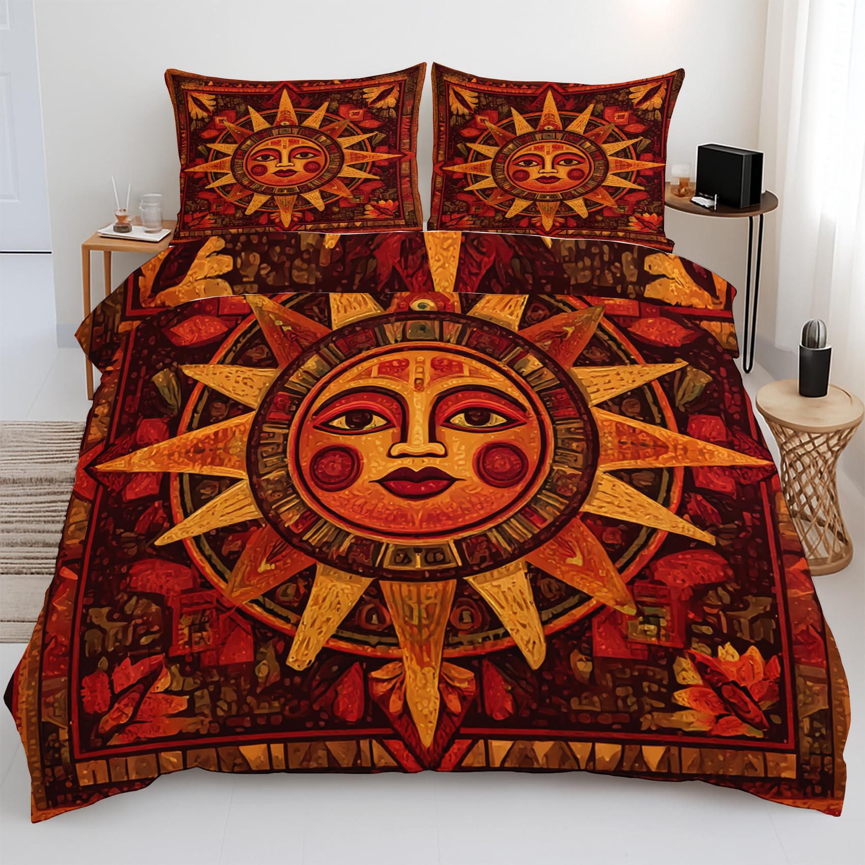 Housse de Couette 240x260 Fleurs Boho avec Drap Housse et 2 Taies d'Oreiller