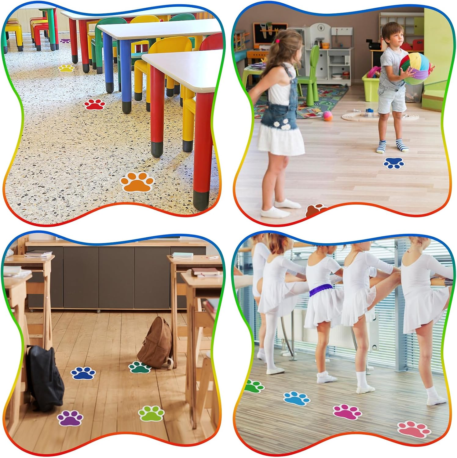 58Pcs Classroom Floor Stickers 5" Classroom Line Up Spots Floor Dots Markers Paw Print Stickers Self Adhesive Stickers School Decorations for School Teachers Supplies