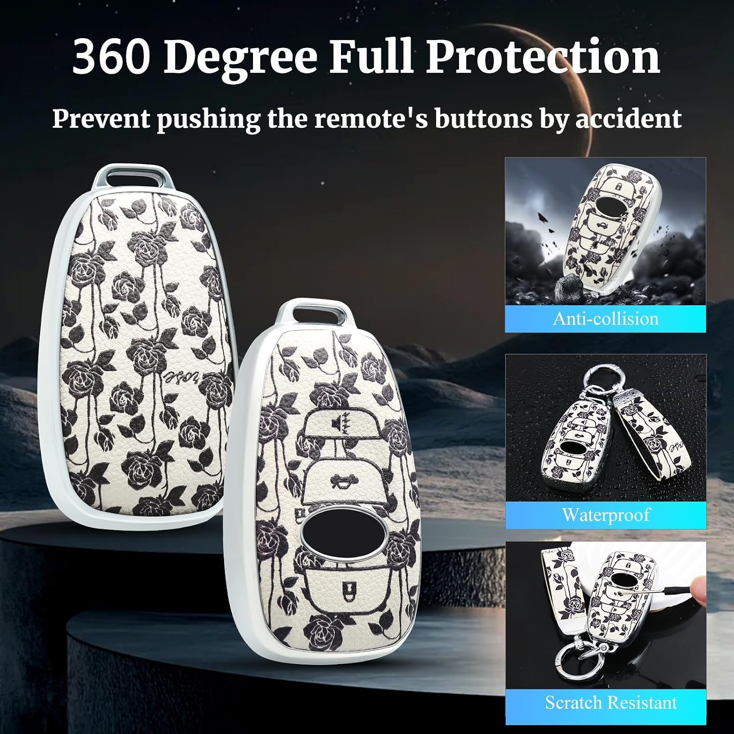 EnerCharge for Subaru key fob cover case with keychain,Texture Soft TPU key case/skin,4-Buttons fit BRZ Legacy Outback Ascent Crosstrek Forester WRX Remote Key Vehicle Accessories (White Rose)