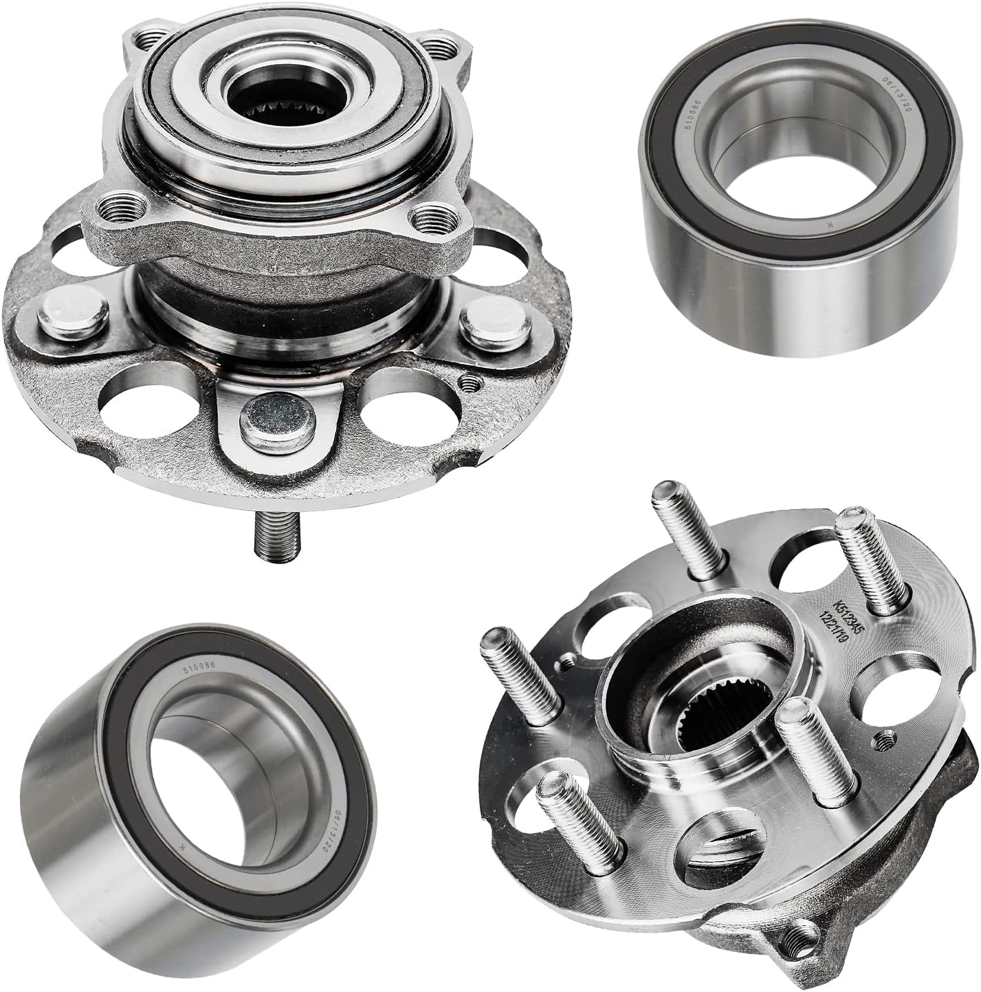 Detroit Axle - 4pc Front Rear Wheel Bearing Hubs Kit for 2007-2011 Honda CR-V [AWD/4WD], 2007-2012 Acura RDX, 2016-2018 Acura RDX [AWD/4WD], 2 Front Wheel Bearings 2 Rear Wheel Bearing Hubs