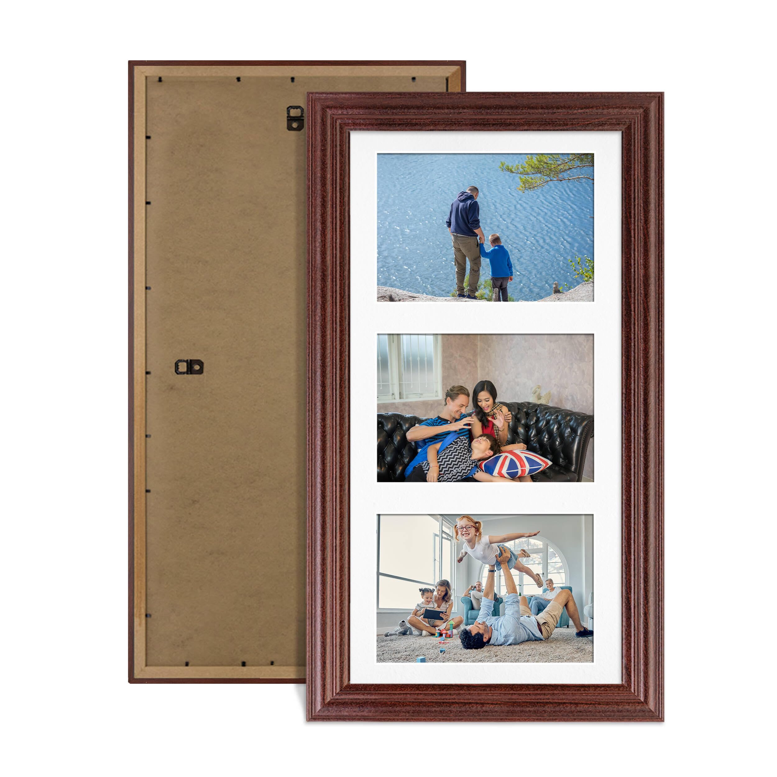 Alison Kingsgate Rose Wood 40x20cm Photo frames for multiple pictures - 3 Apertures Collage Frame with White Mount - Holds (3x) 6x4 Photos - Engineered Wood & Perspex