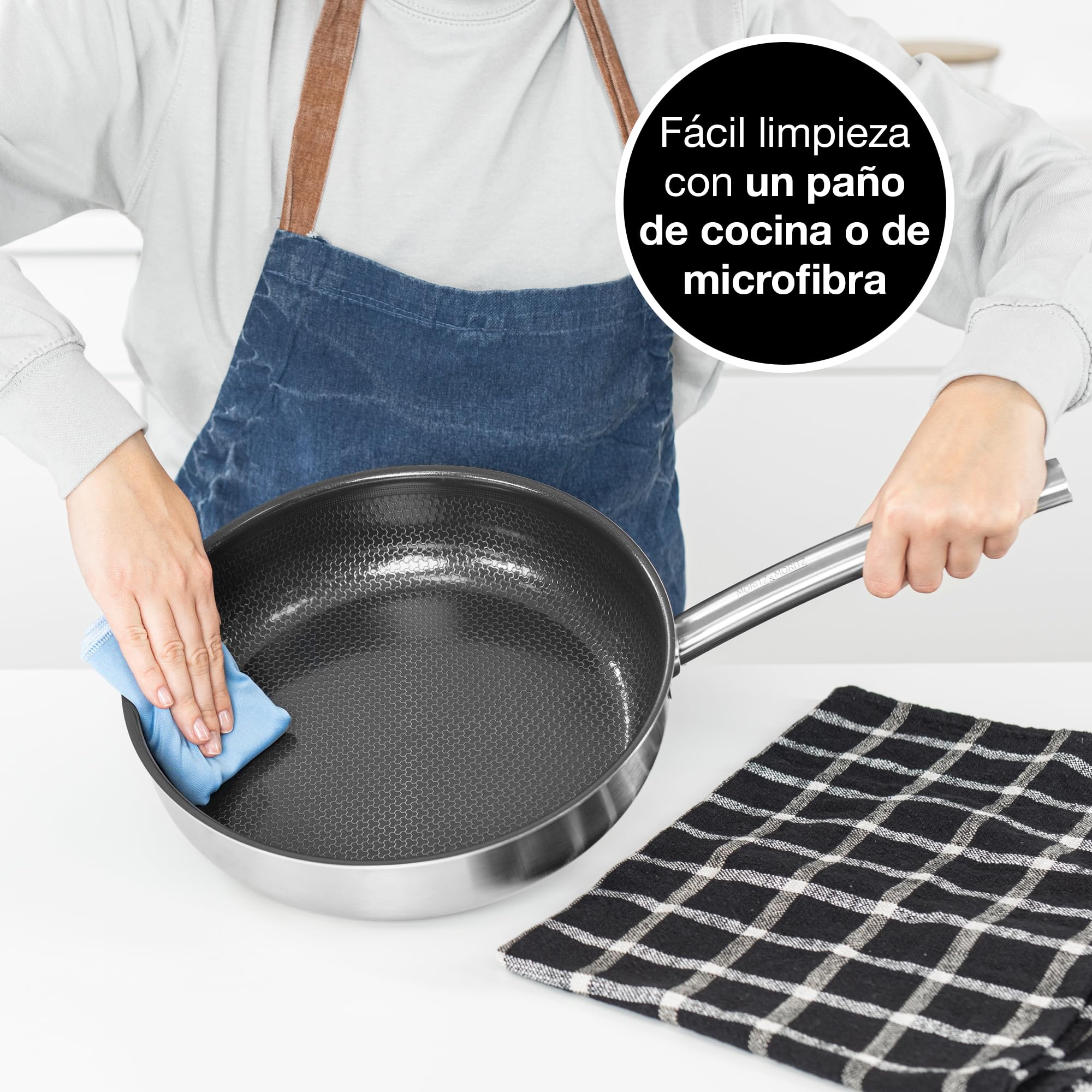 Moritz & Moritz Sartenes Antiadherentes Inducción 28cm de Acero Inoxidable Revestimiento Cerámico - Apta para todo Tipo de Placas - Sartenes Induccion Antiadherentes para Cocinar, Freír y Estofar