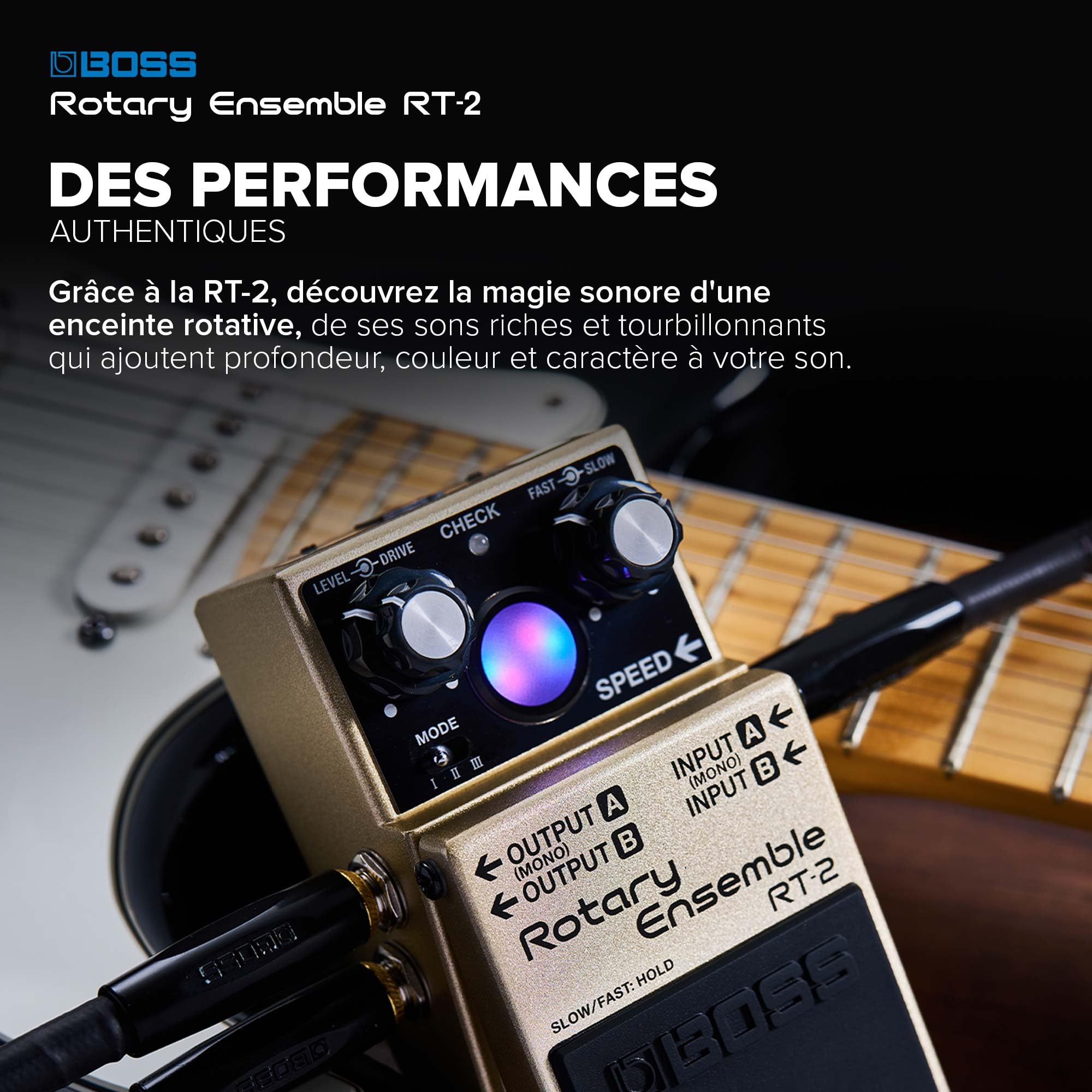 BOSS RT-2 | Pédale compacte Rotary Ensemble | Des sons authentiques d'enceinte rotative | Réglés pour les guitares et les claviers | 3 modes polyvalents | Plusieurs Mod FX en un